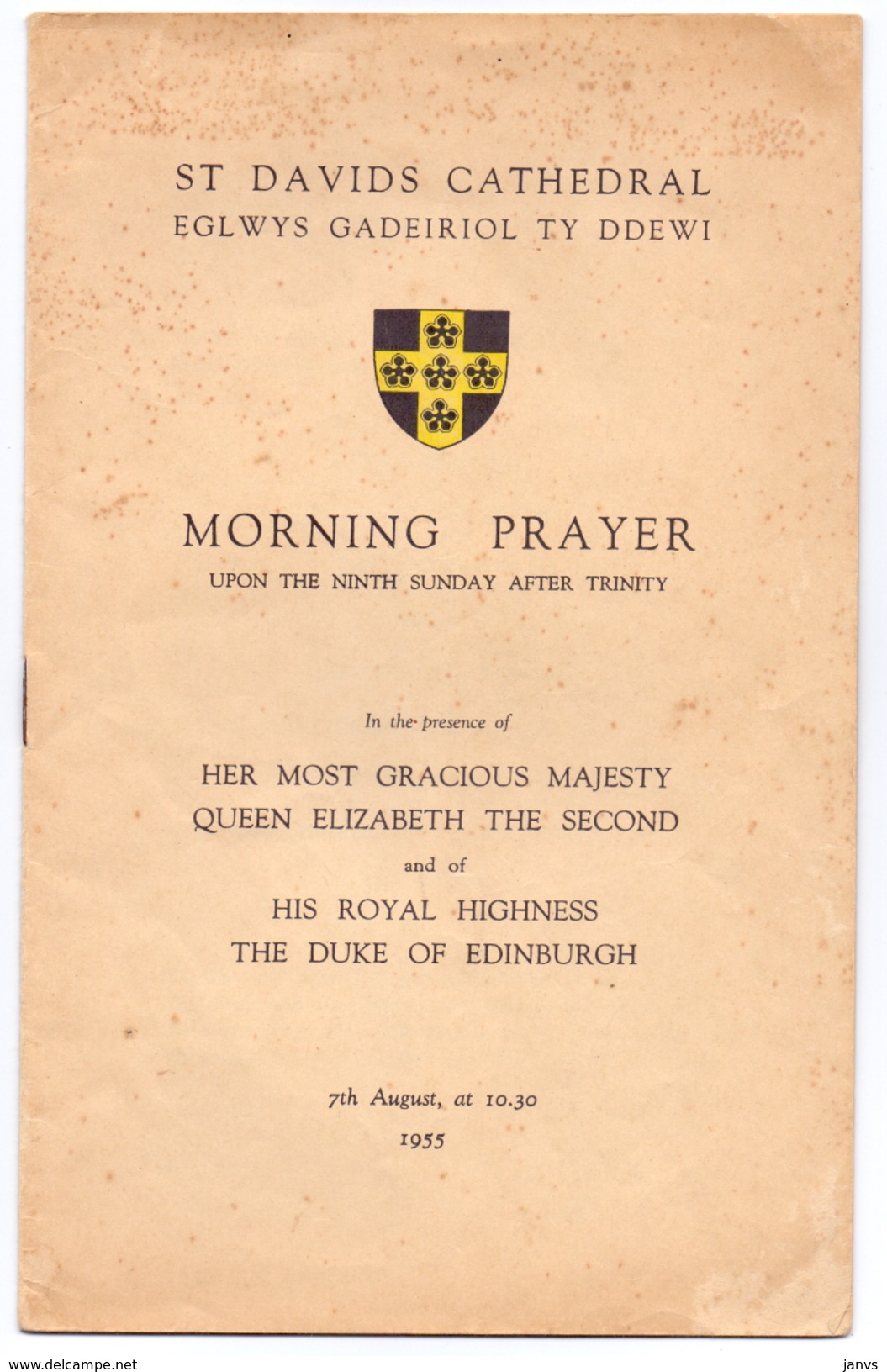 St Davids Cathedral Eglwys Gadeiriol Ty Ddewi - Morning Prayer - Queen Elizabeth - The Duke Of Edinburgh - 1955 - Andere & Zonder Classificatie