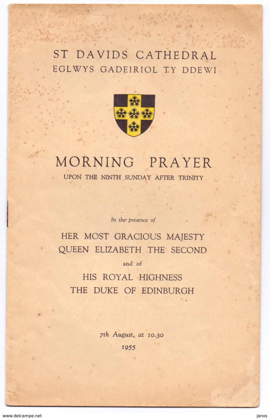 St Davids Cathedral Eglwys Gadeiriol Ty Ddewi - Morning Prayer - Queen Elizabeth - The Duke Of Edinburgh - 1955 - Otros & Sin Clasificación