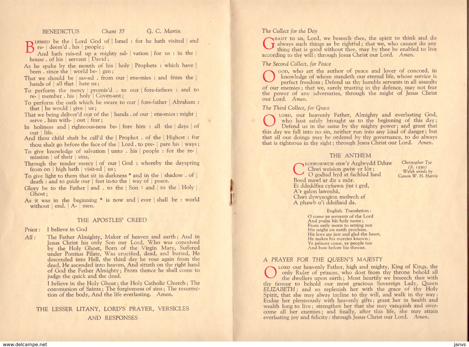 St Davids Cathedral Eglwys Gadeiriol Ty Ddewi - Morning Prayer - Queen Elizabeth - The Duke Of Edinburgh - 1955 - Andere & Zonder Classificatie