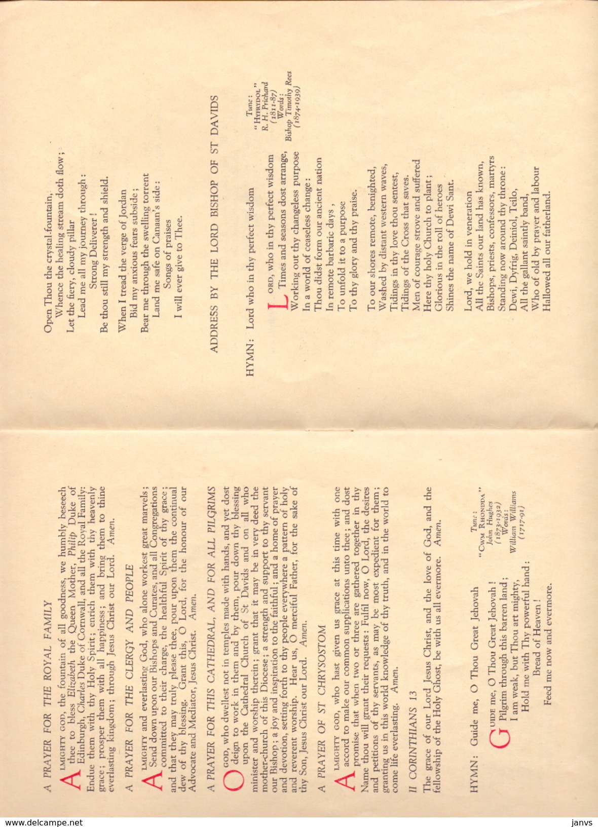 St Davids Cathedral Eglwys Gadeiriol Ty Ddewi - Morning Prayer - Queen Elizabeth - The Duke Of Edinburgh - 1955 - Altri & Non Classificati