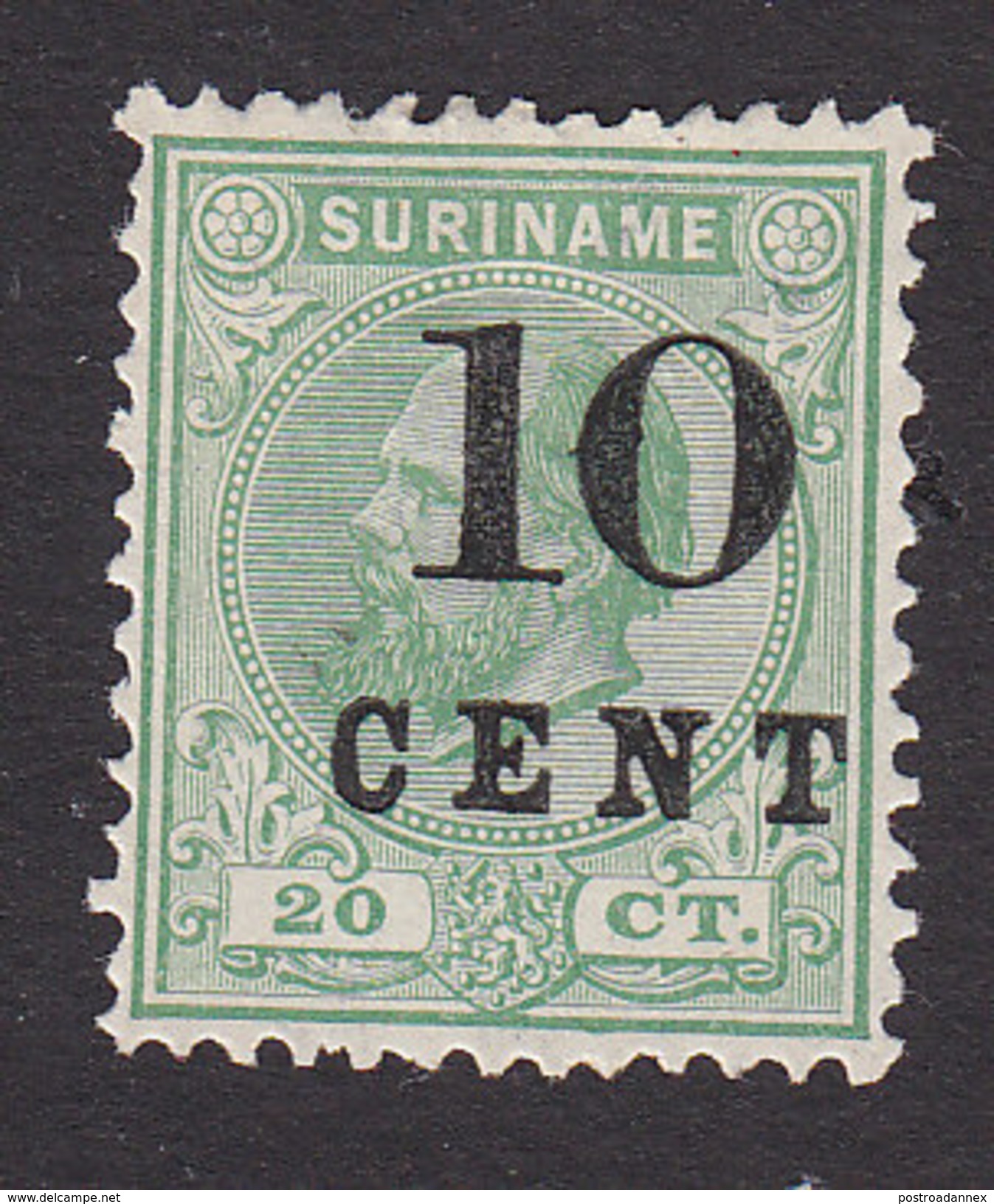 Surinam, Scott #33, Mint Hinged, King William III Surcharged, Issued 1898 - Surinam