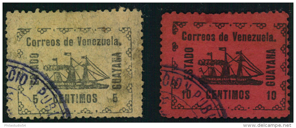 1903, 5 And 10 Centimos Local Stamps For Guayana (Scott 1,2) - Venezuela