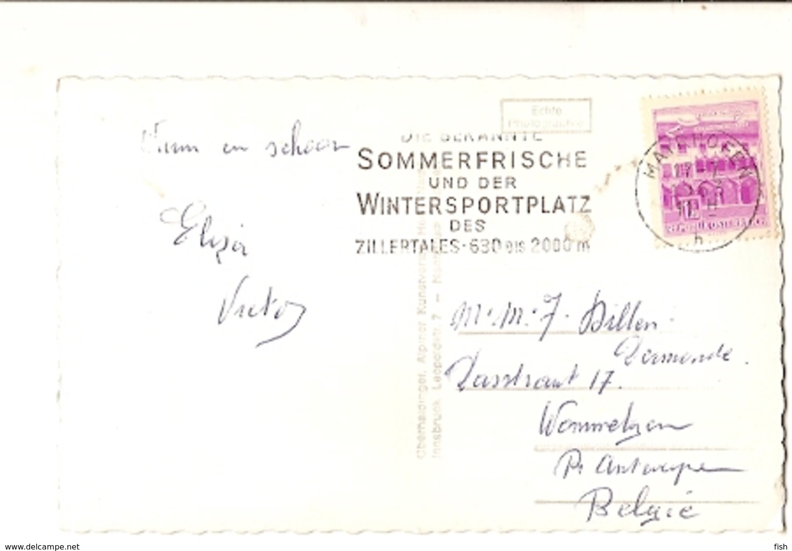 Austria & Circulated Postal, Tirol, Schwaz, Mayrhofen To Wommelgem Belgium 1963 (539) - Schwaz