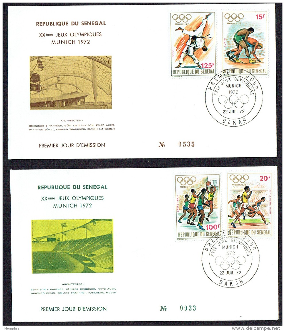 1972  Jeux Olympiques De Munich - Judo, Lutte, Basketball, Course  FDC - Senegal (1960-...)