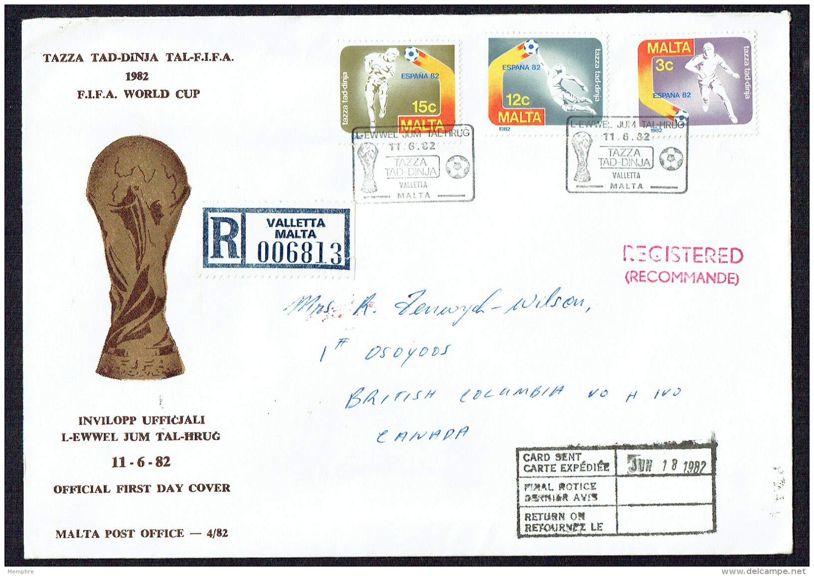 1982  Coupe Du Monde De Football Espana'82  FDC - Malta