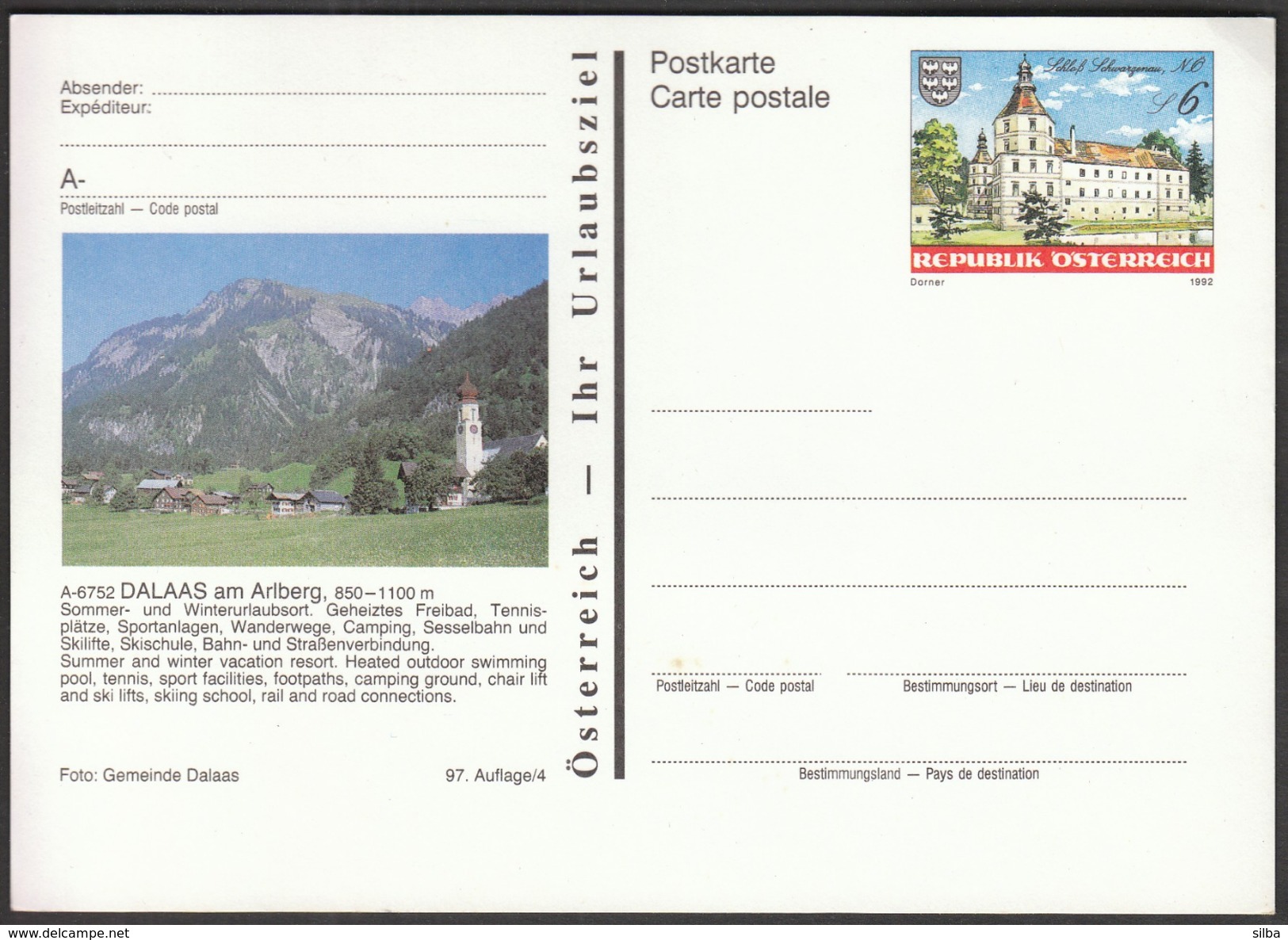 Austria / Postal Stationery / Dalaas / Holidays Resort / Tennis / Swimming / Camping / Skiing / Castle Schwargenau - Other & Unclassified