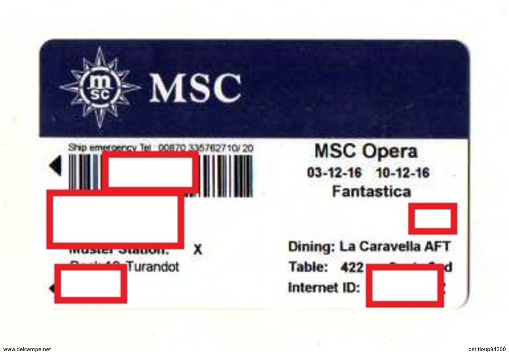 CARTE CROISIERE CRUISE CARD  MSC Opéra - Mondo