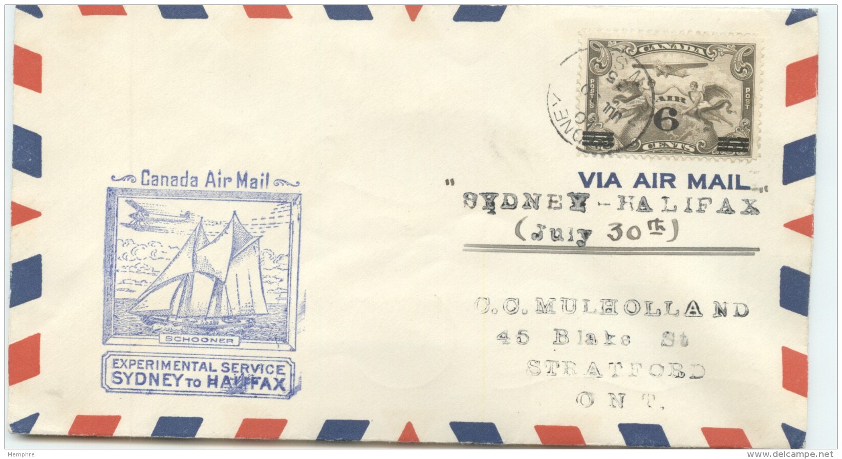 1935  Sydney To Halifax Experimental Service  July 30, 1935 - Erst- U. Sonderflugbriefe