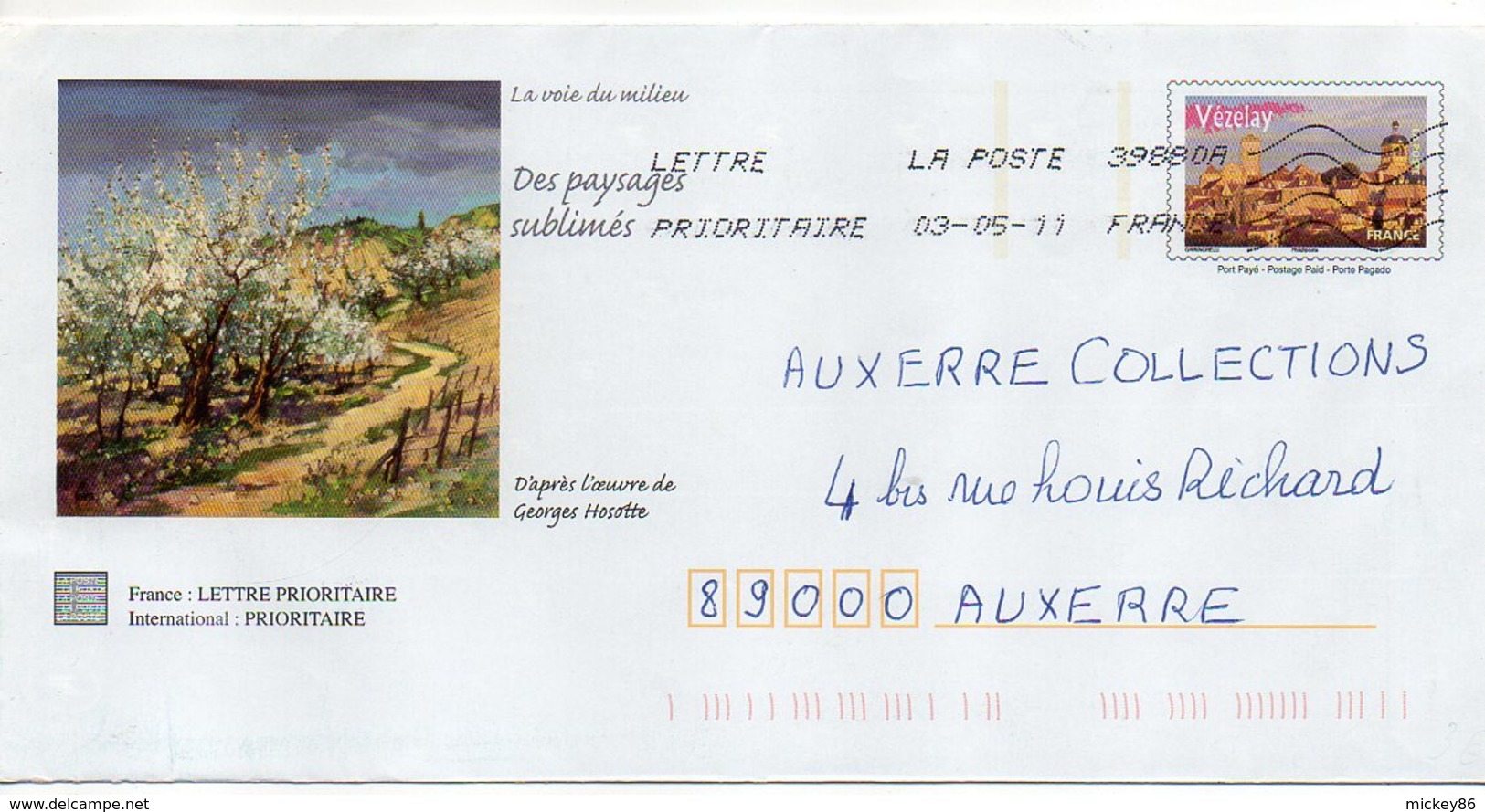 2011--PAP Repiqué " Vézelay-89 "--illustrateur G.Hosotte ( La Voie Du Milieu )  - Cachet  Toshiba - Prêts-à-poster:  Autres (1995-...)