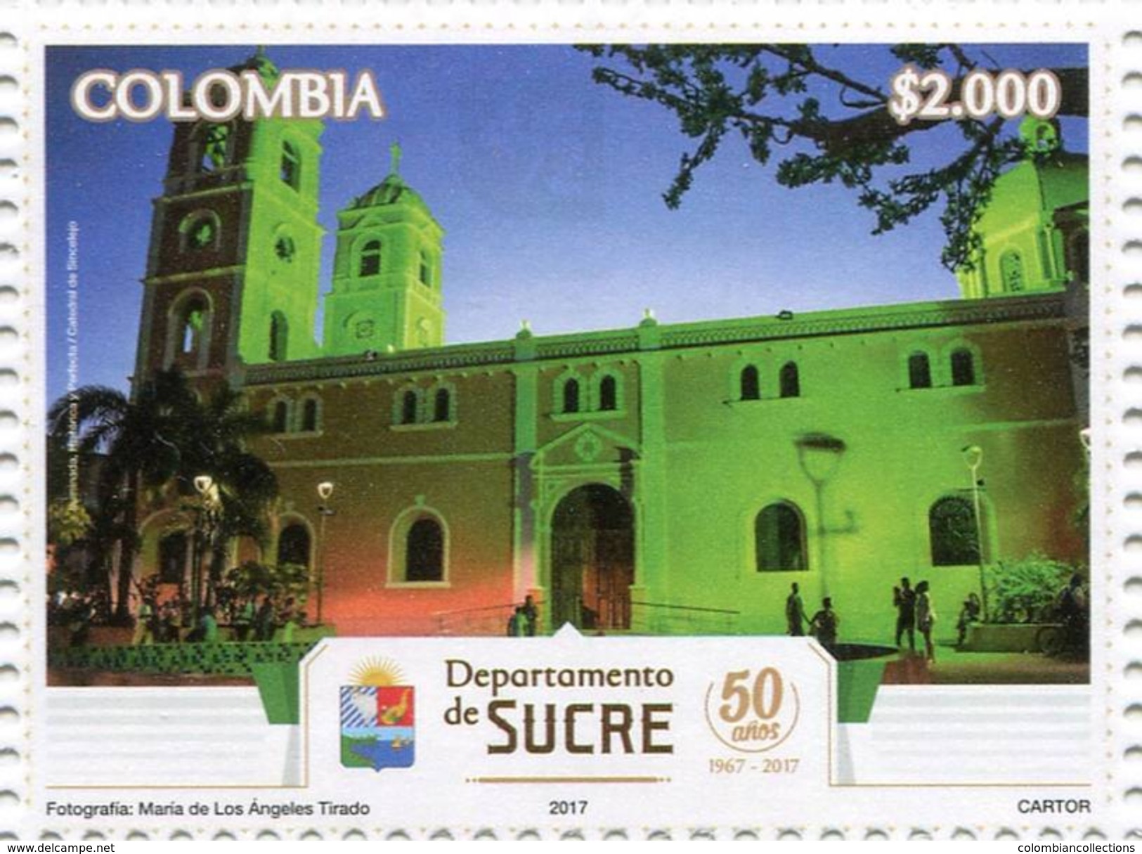 Lote 2017-1.2, Colombia, 2017, Sello, Stamp, Depto De Sucre, Catedral De Sincelejo, Church - Colombia