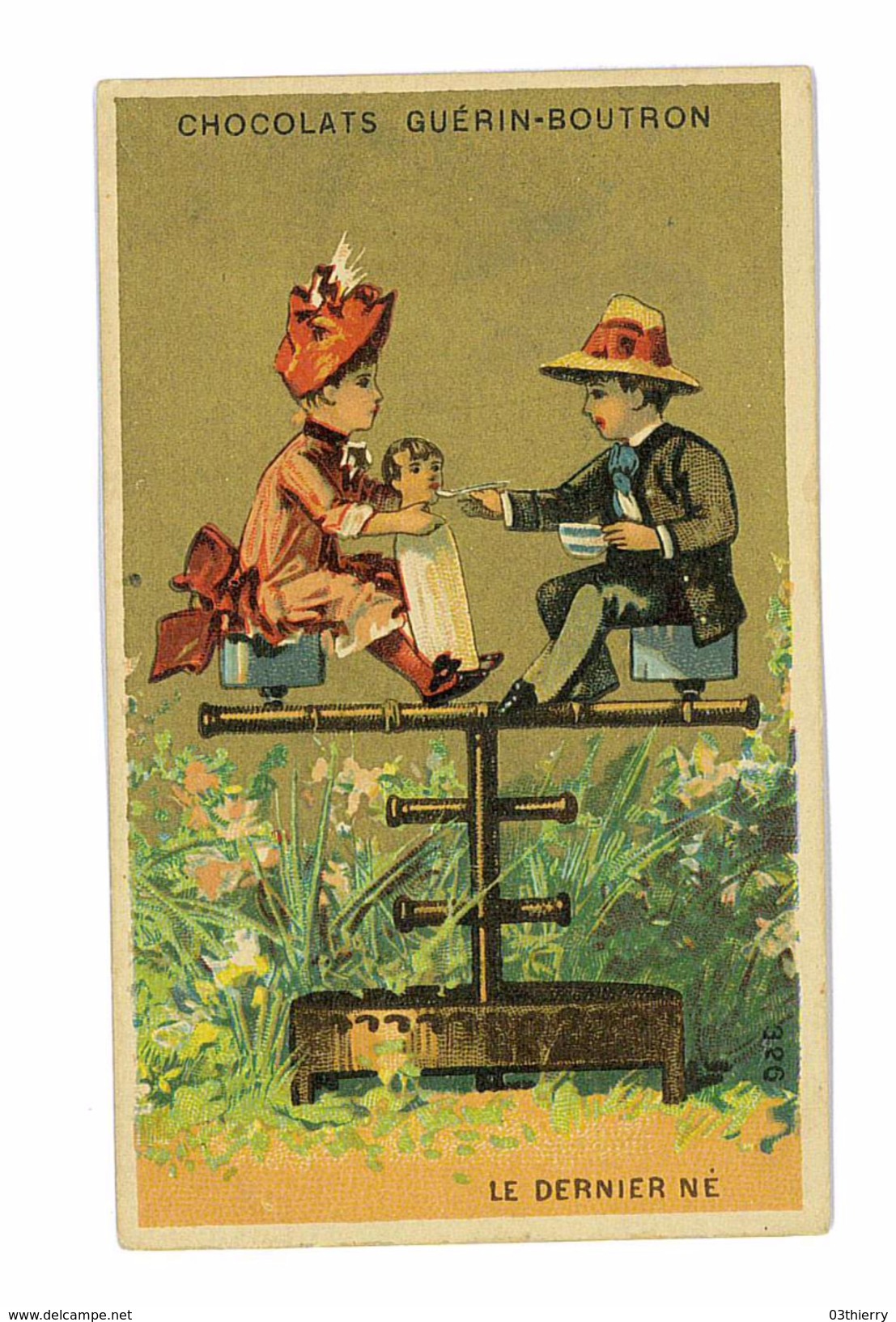 CHROMO IMAGE CHOCOLAT GUERIN-BOUTRON ILLUSTRATION ENFANTS LE DERNIER NE - Guerin Boutron