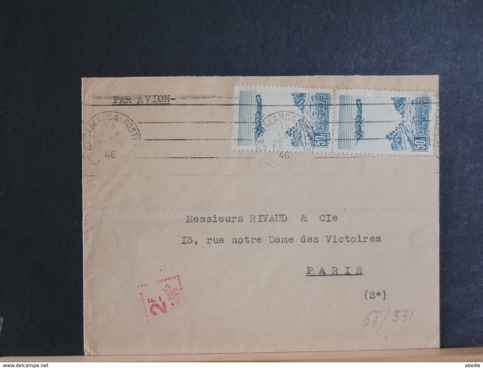 68/531    LETTRE MAROC     POUR PARIS  1946 - Briefe U. Dokumente