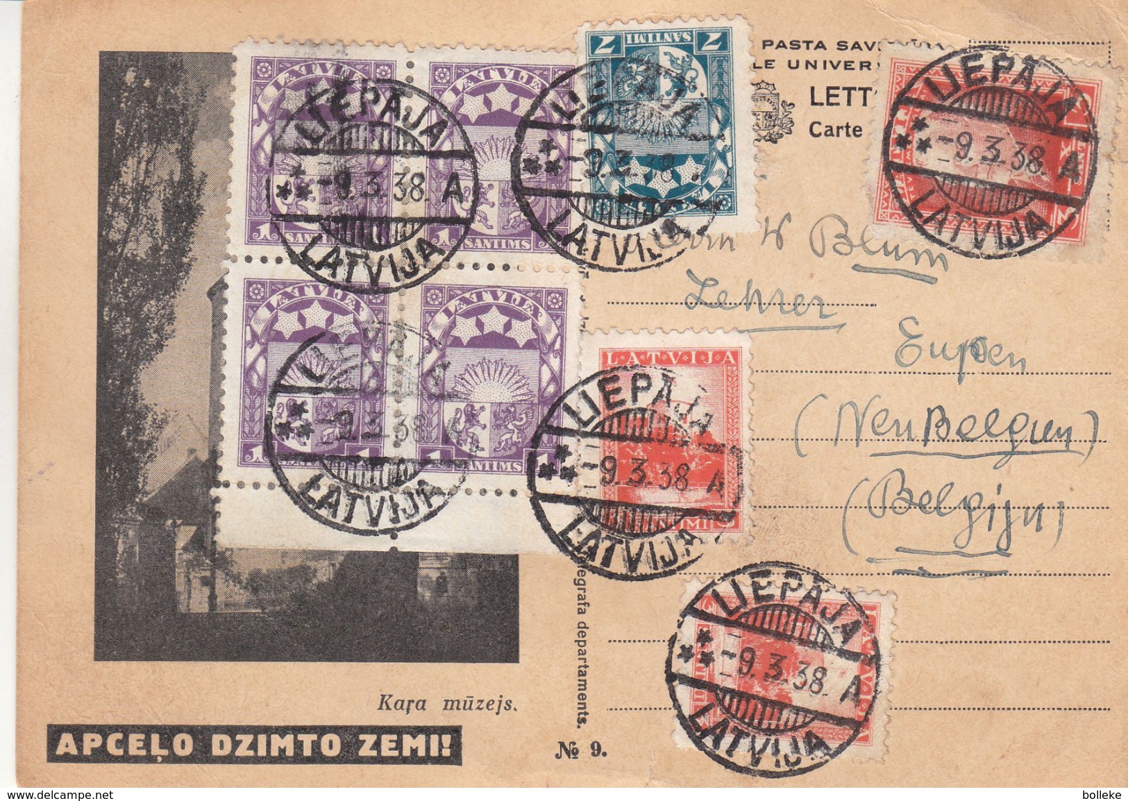 Lettonie - Carte Postale De 1938 - Oblit Liepaja - Exp Vers Eupen En Belgique - Lettonie