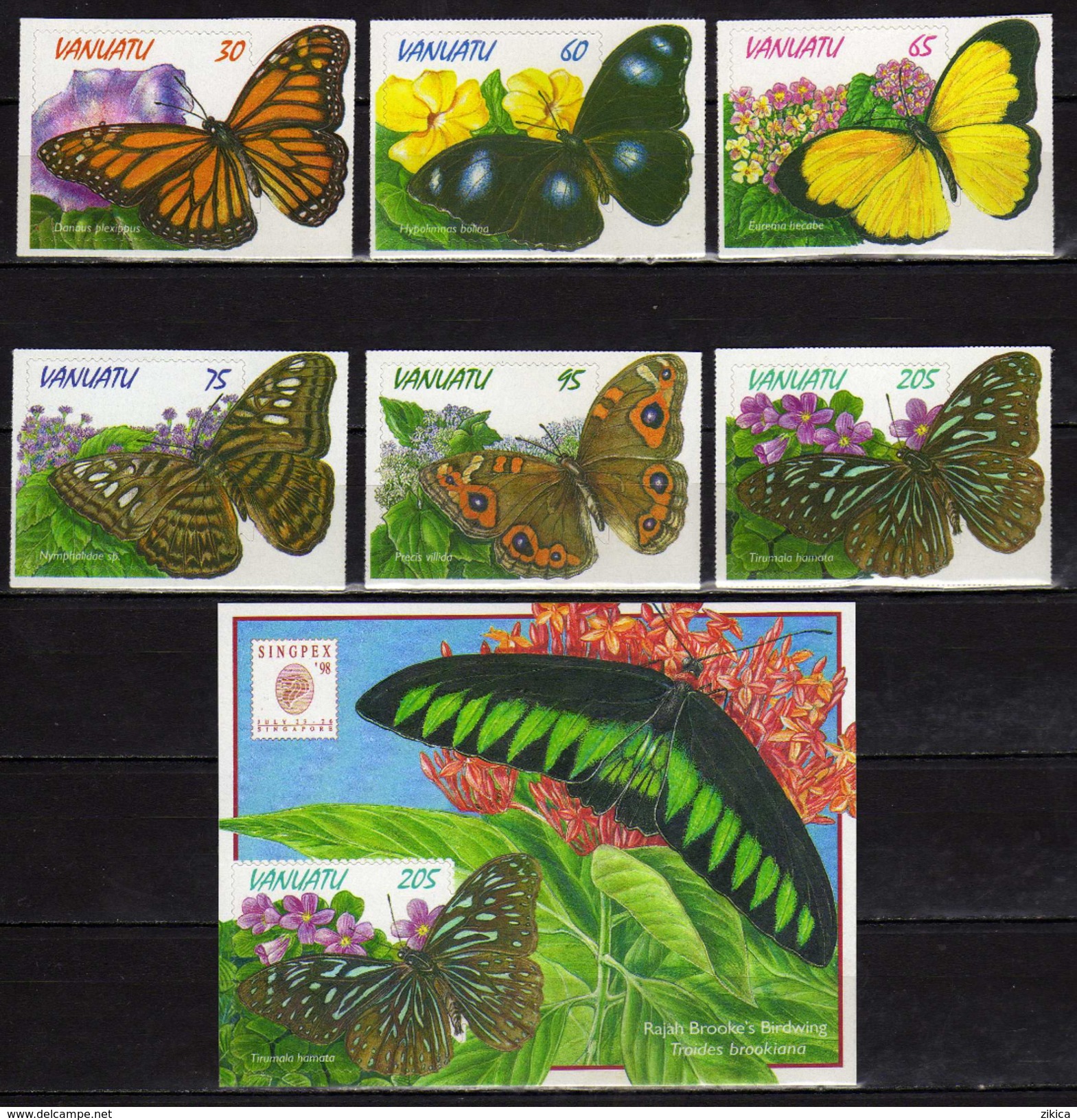 Vanuatu 1998 Butterflies - Self-Adhesive Stamps And S/S.SINGPLEX.Faune Papillons. MNH - Vanuatu (1980-...)