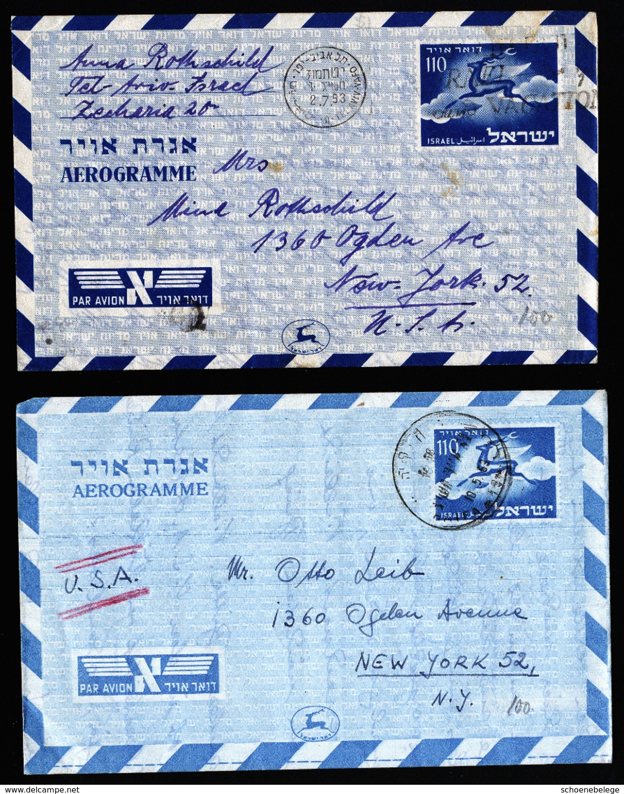 A4656) Israel 2 Unterschiedliche Aerogramme Gebraucht 1953 - Briefe U. Dokumente