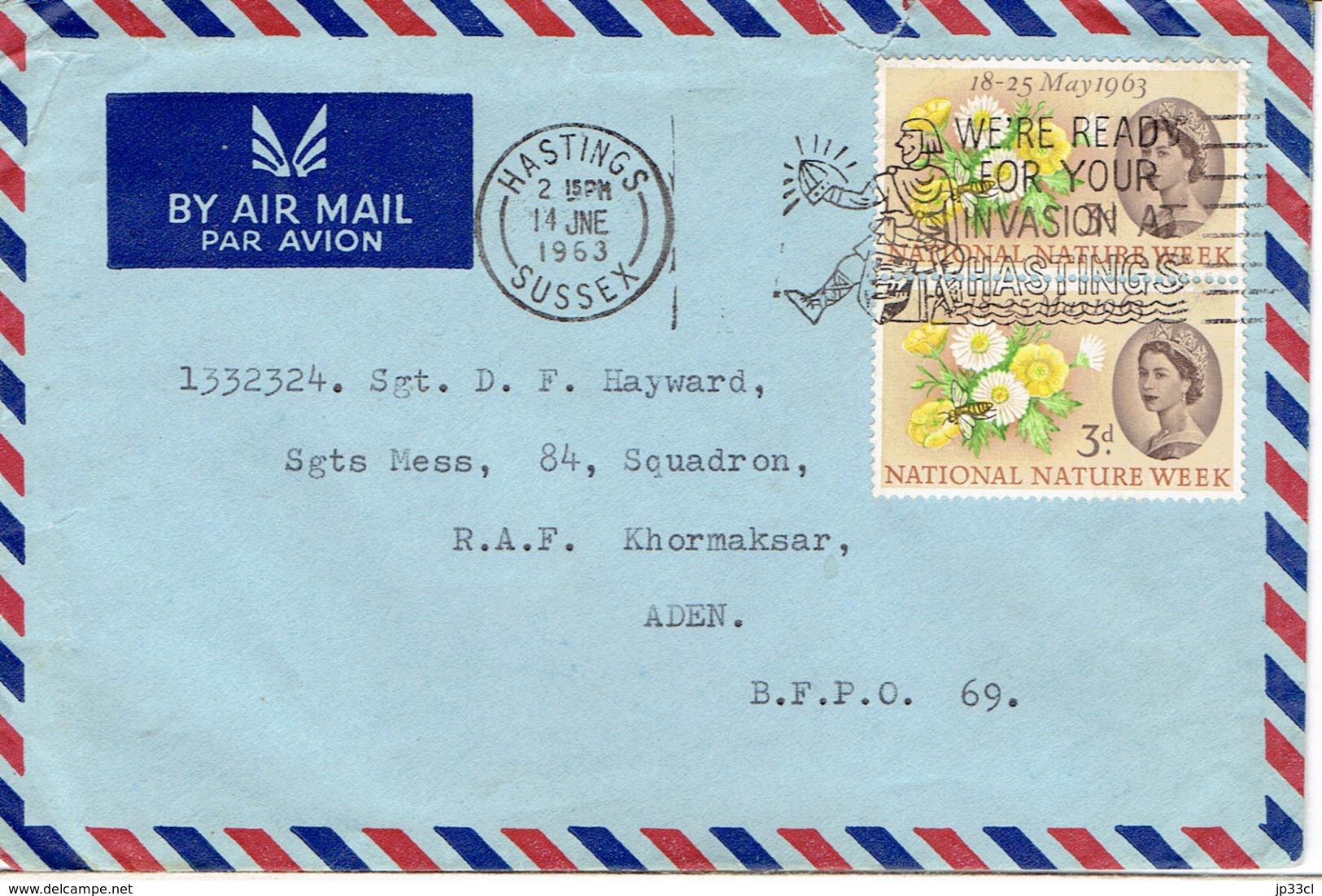 Flamme Hastings, We're Ready For Your Invasion Sur Lettre De Hastings à Aden Du 14/6/1963 - Postmark Collection