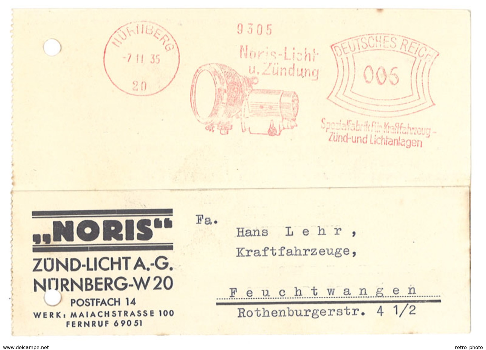 Carte Commerciale Allemagne - Noris Zünd-Licht A.G., Nürnberg - Advertising