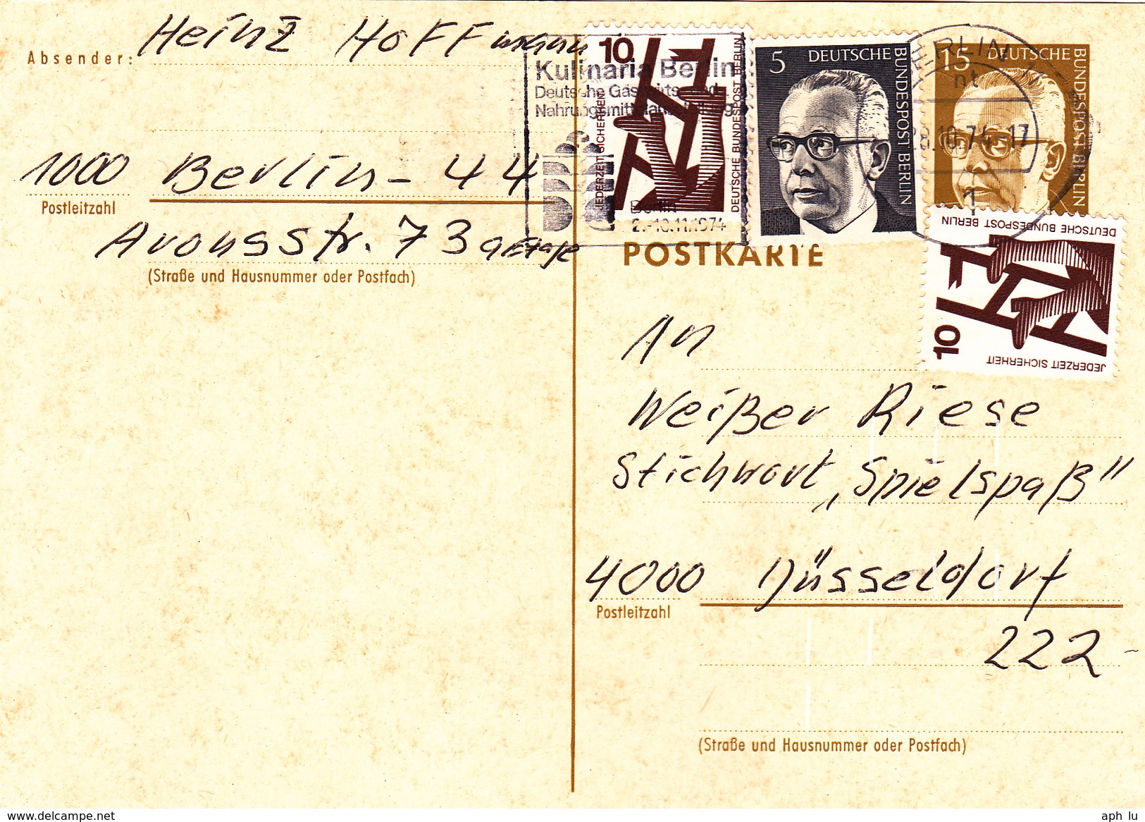 Postkarte Berlin P 81 Mit Zusatzfrankatur MiNr. 359 Und 403 (2x) (ak06'') - Postkarten - Gebraucht