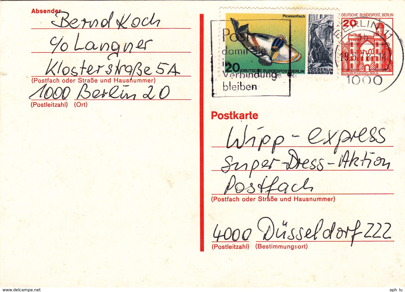 Postkarte Berlin P 103 Mit Zusatzfrankatur 552 (ak0608) - Postkaarten - Gebruikt