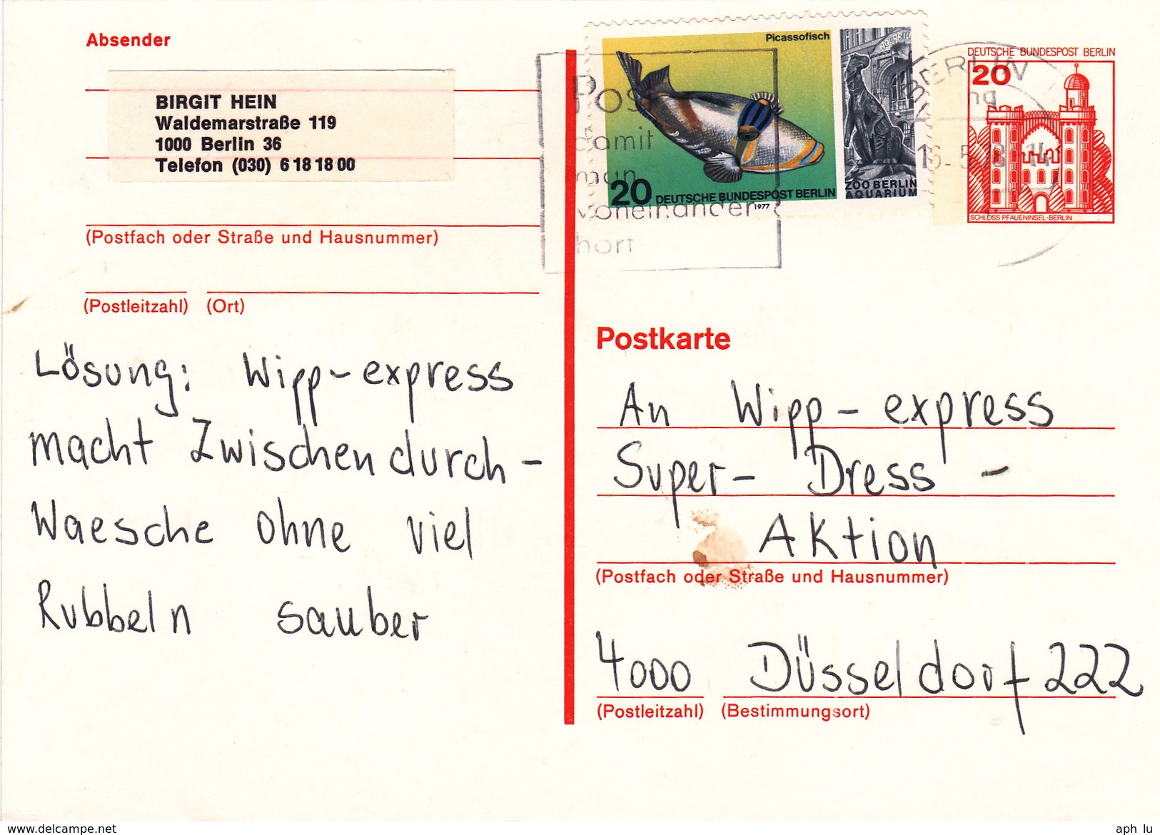 Postkarte Berlin P 103 Mit Zusatzfrankatur 552 (ak0609) - Postkaarten - Gebruikt