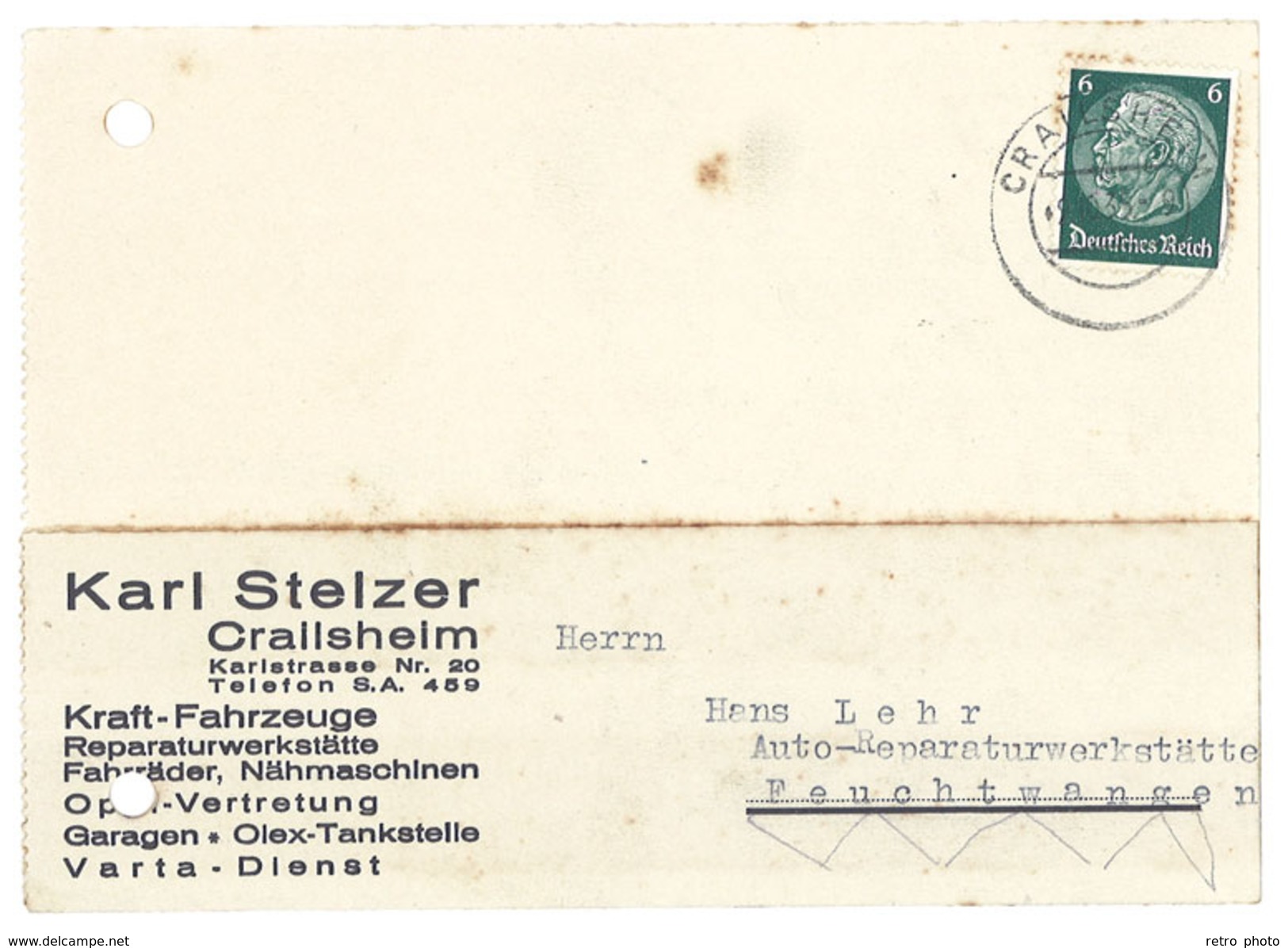 Carte Commerciale Allemagne - Karl Stelzer Crailsheim - Advertising