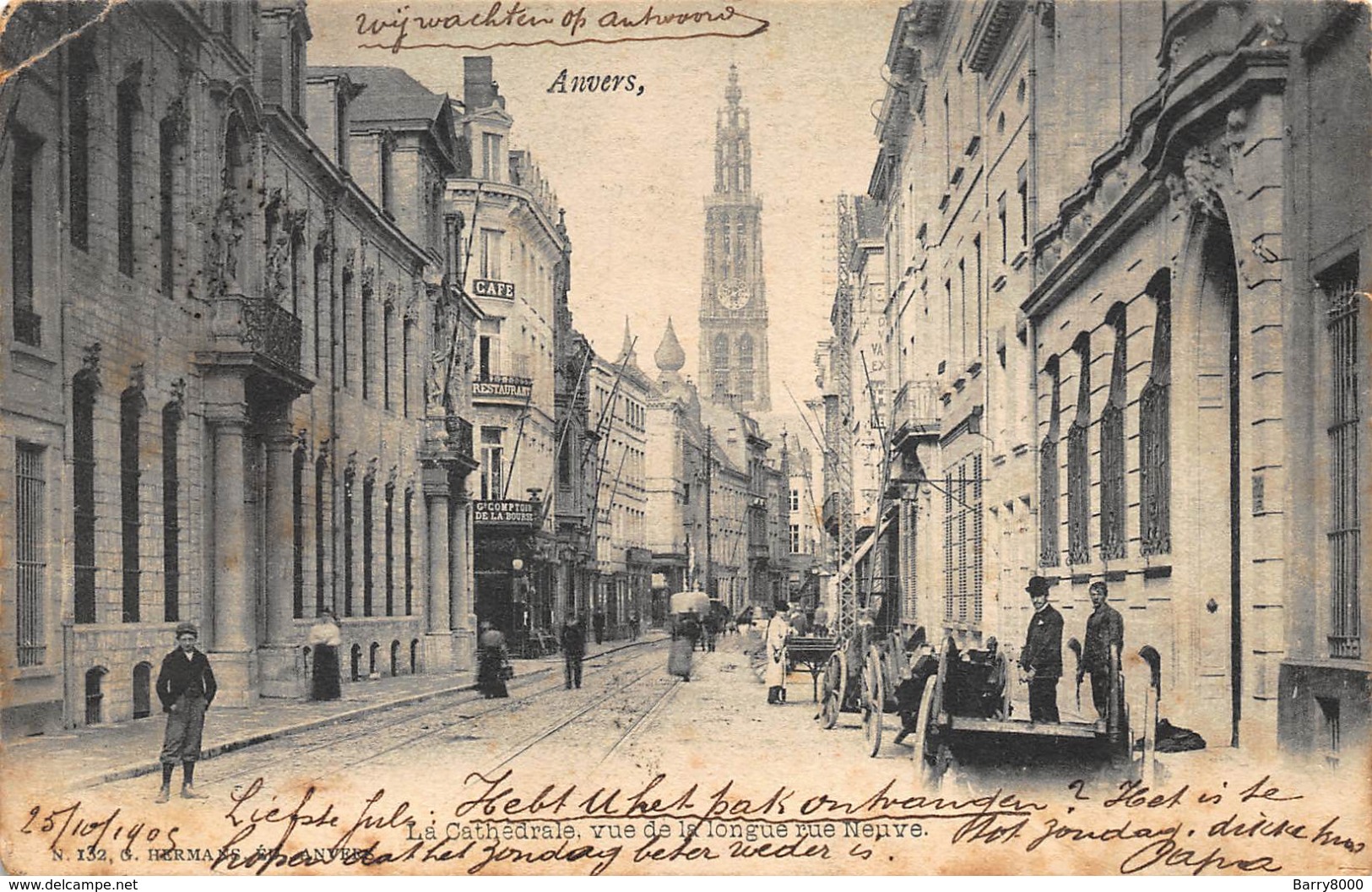 Antwerpen Anvers     La Cathédrale  De Kathedraal   Vue De La Longue Rue Neuve Nieuwe Langestraat         X 1256 - Antwerpen