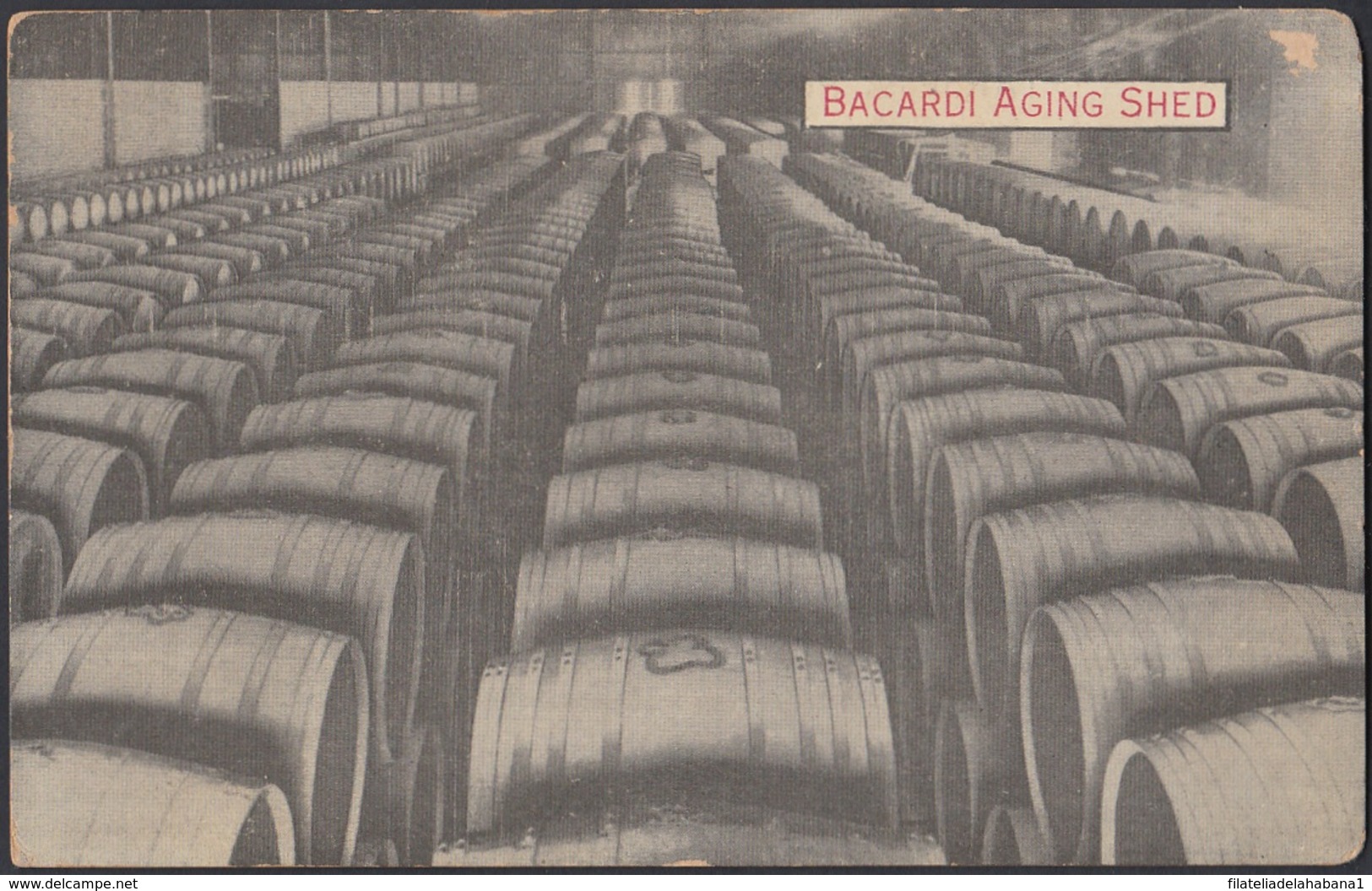 POS-422 CUBA POSTCARD. CIRCA 1930. ALMACEN RON BACARDI AGING SHED. - Cuba