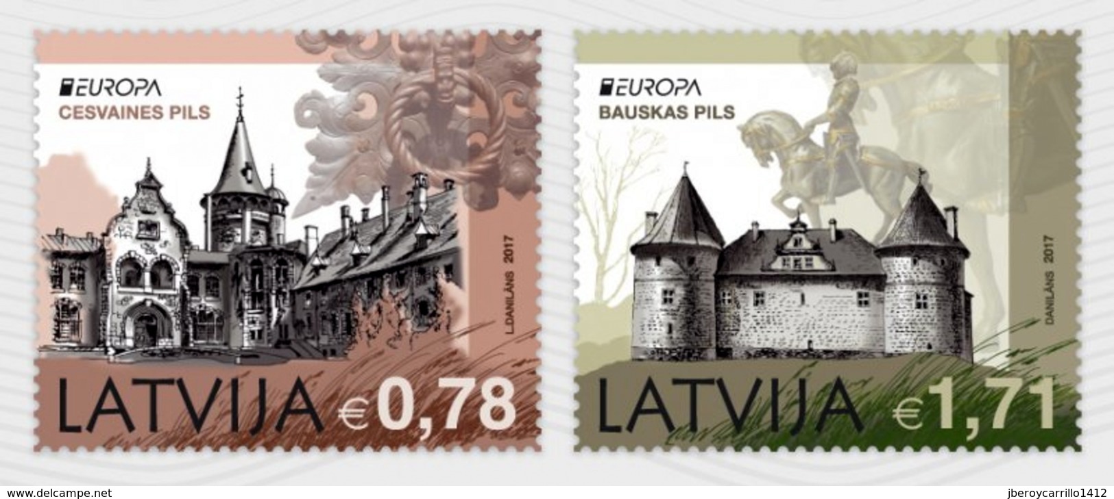 LETONIA/ LATVIA / LETTLAND -EUROPA-CEPT 2017.-TEMA:"CASTILLOS -CASTLES -SCHLÖSSER".-  SERIE DE 2 V. - 2017