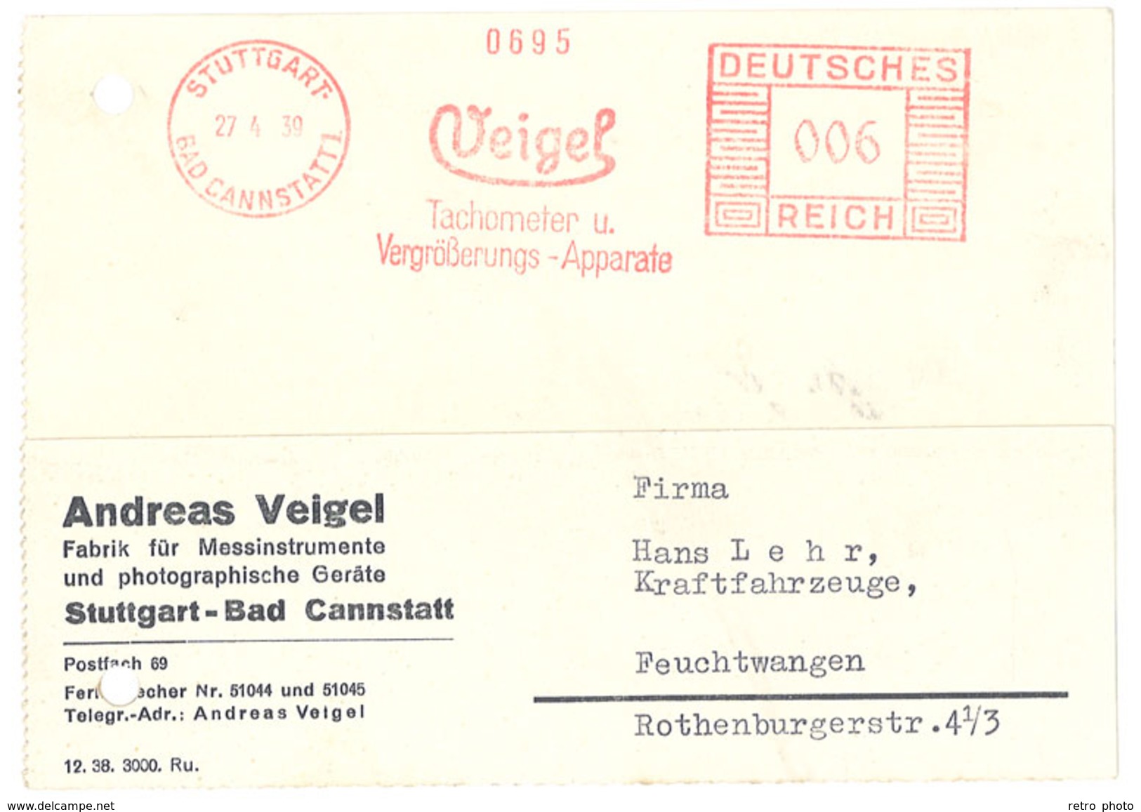 Carte Commerciale Allemagne - Andreas Veigel Stuttgart Cannstatt - Advertising