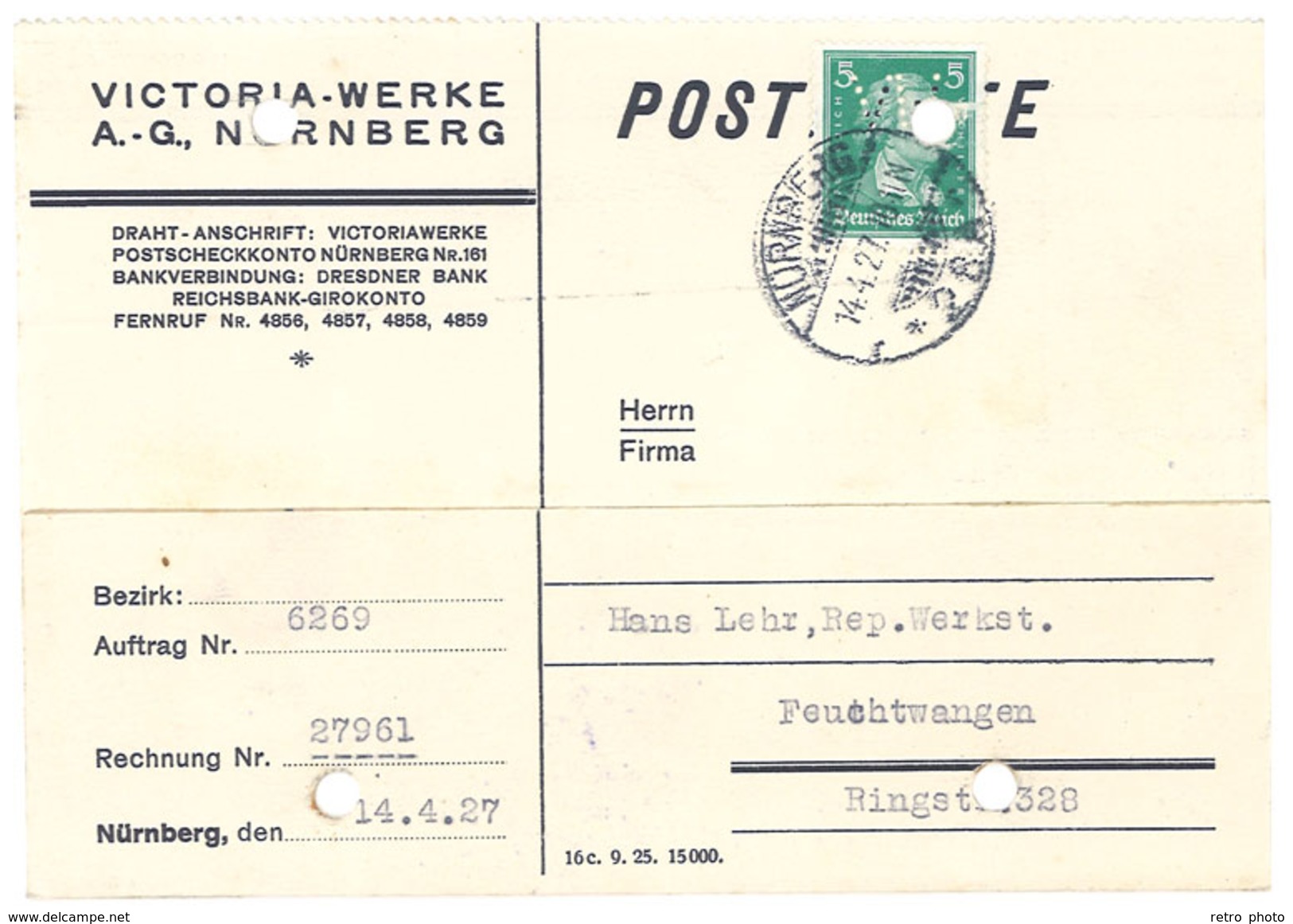 Carte Commerciale Allemagne - Victoria Werke, Nürnberg - Advertising