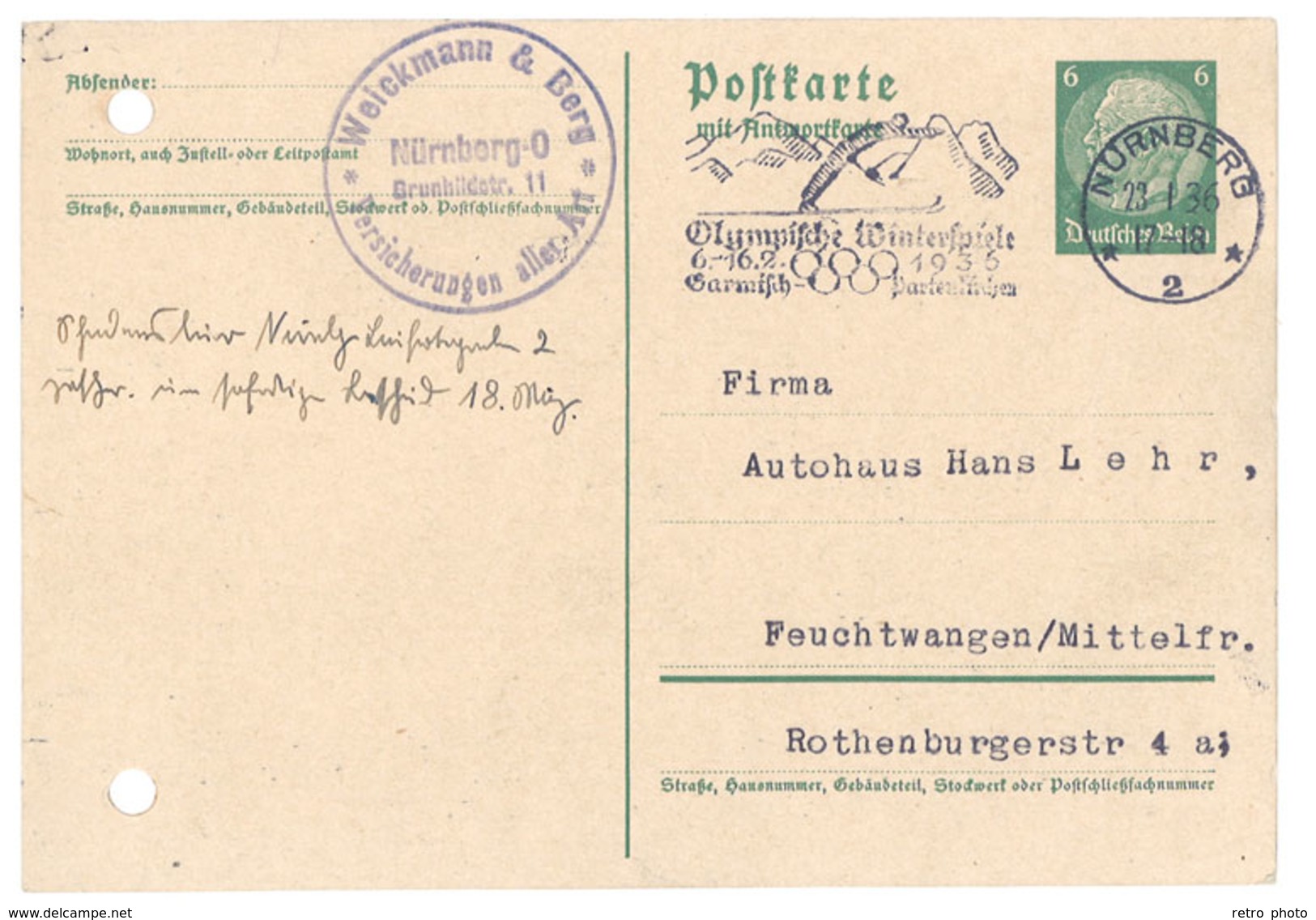 Carte Commerciale Allemagne - Entier Postal Weickmann & Berg, Nürnberg - Advertising