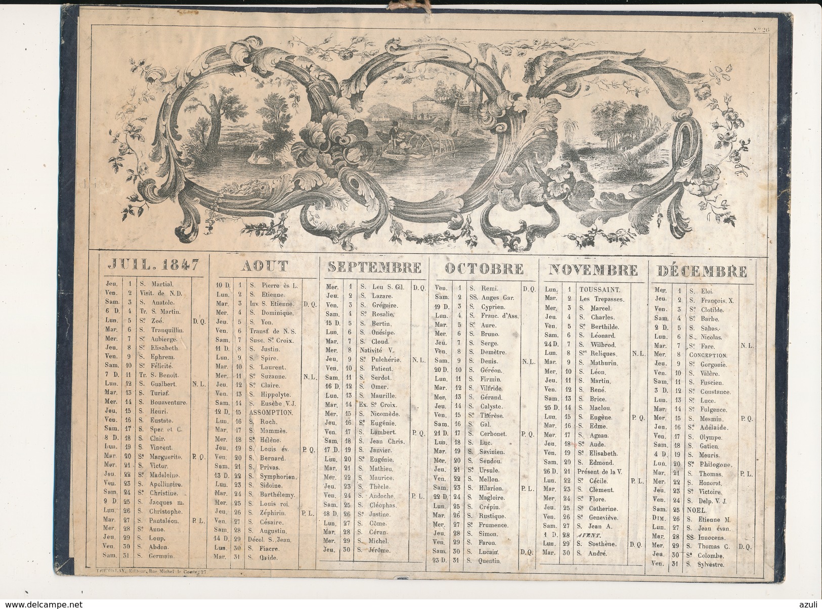 Calendrier, Almanach De 1847 Agrémenté De  Petits Paysages Romantiques En Médaillon - Scan Recto Verso - Grand Format : ...-1900
