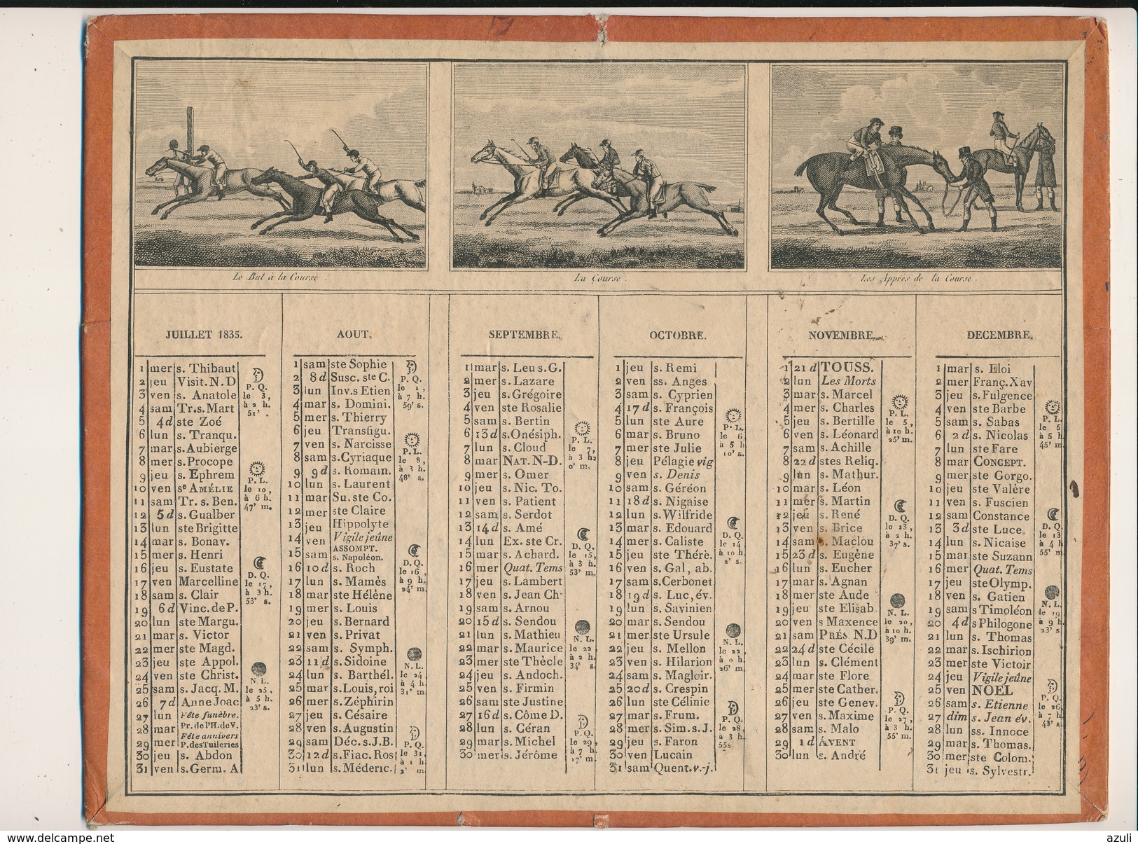 Calendrier, Almanach De 1835 - 6 Scènes Courses De Chevaux, Equitation - Scan Recto Verso - Grand Format : ...-1900