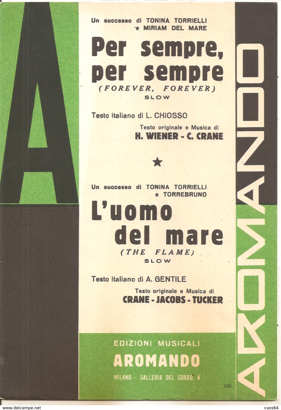 PER SEMPRE, PER SEMPRE - L'UOMO DEL MARE	  Crane Tucker Jacobs  Armando Romeo - Volksmusik