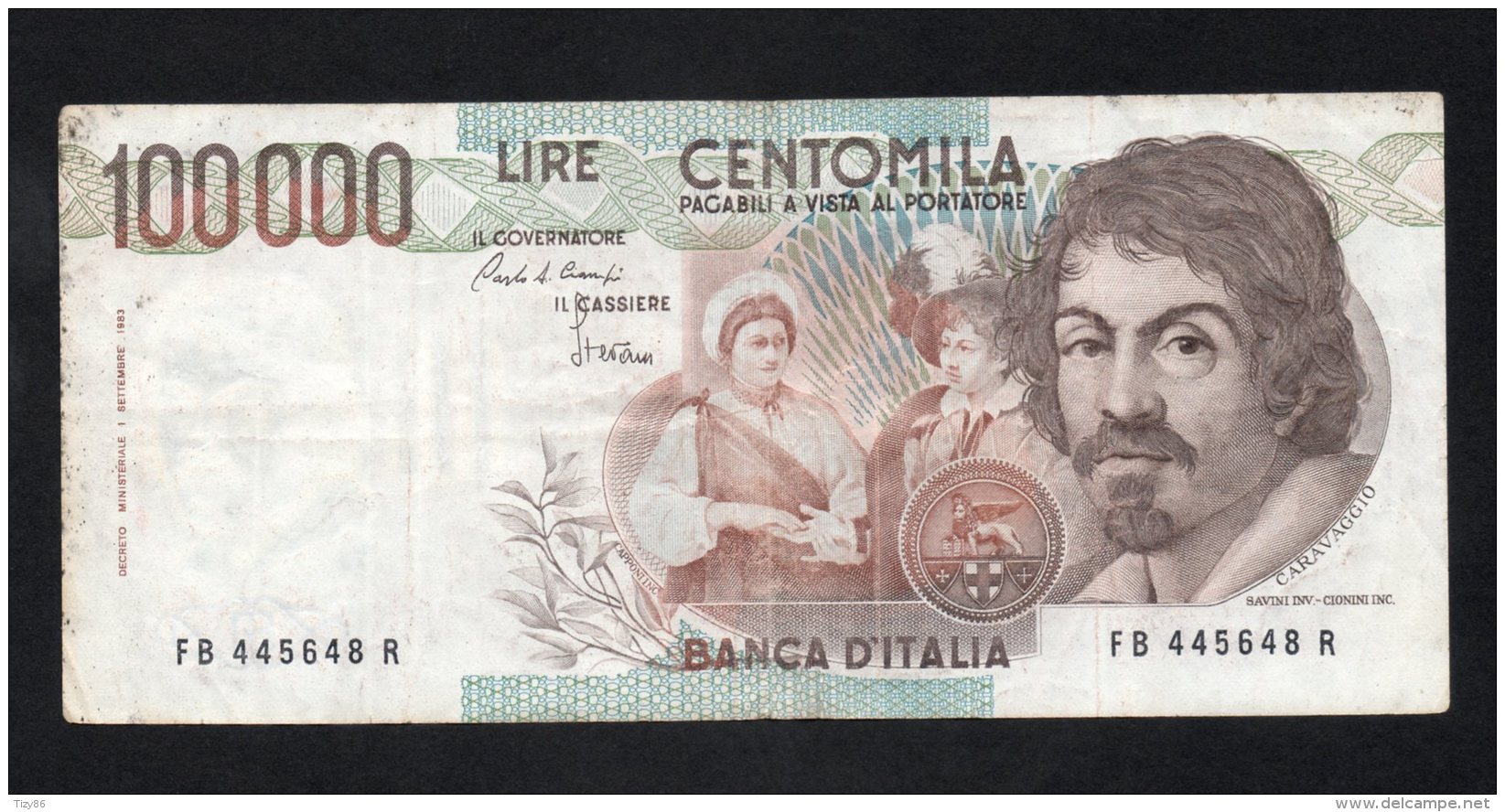 Banconota Italia 100.000 Lire Caravaggio I° Tipo  BB - 100.000 Lire