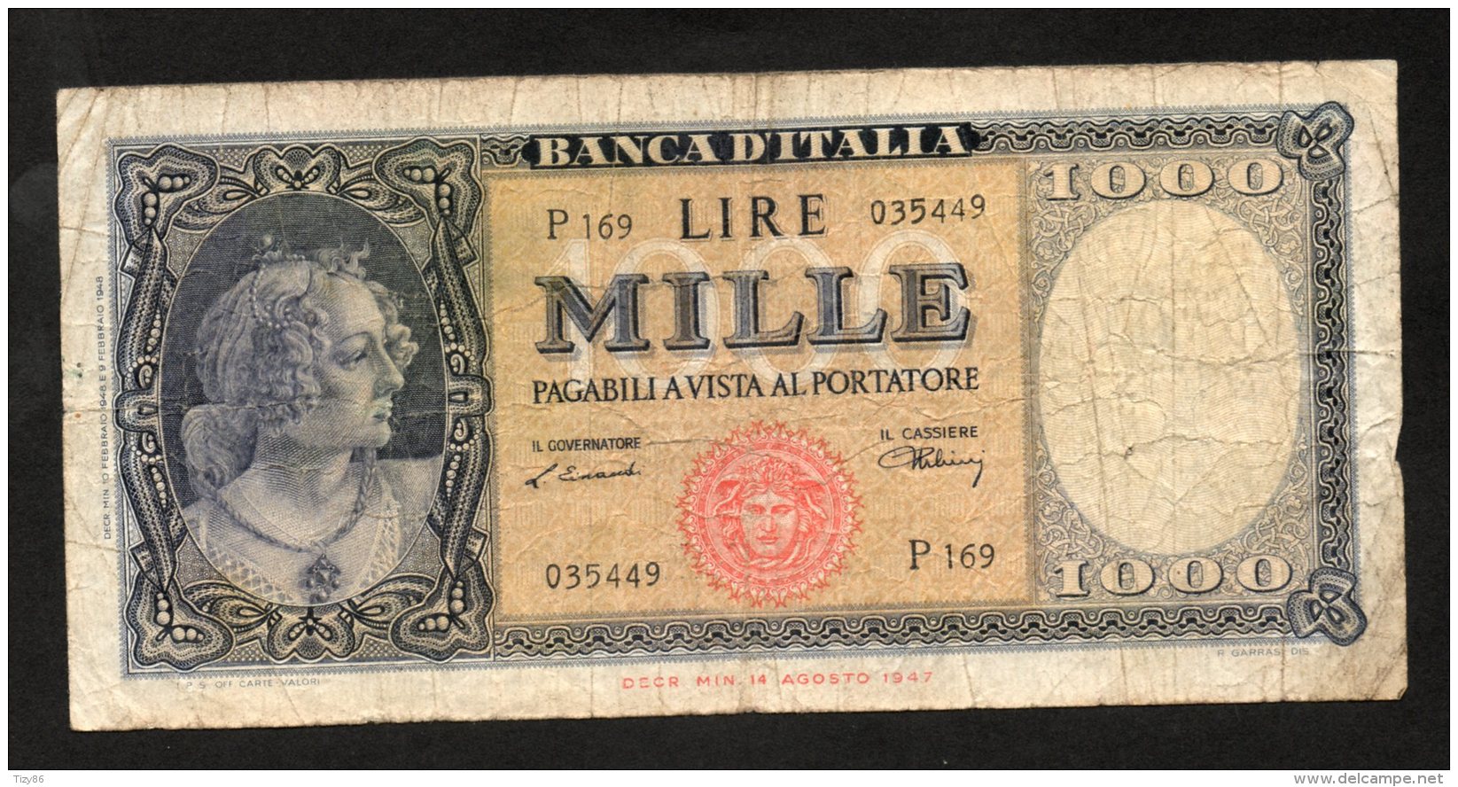 Banconota Italia 1.000 Lire Medusa 10/2/1948  MB/BB - 1000 Lire