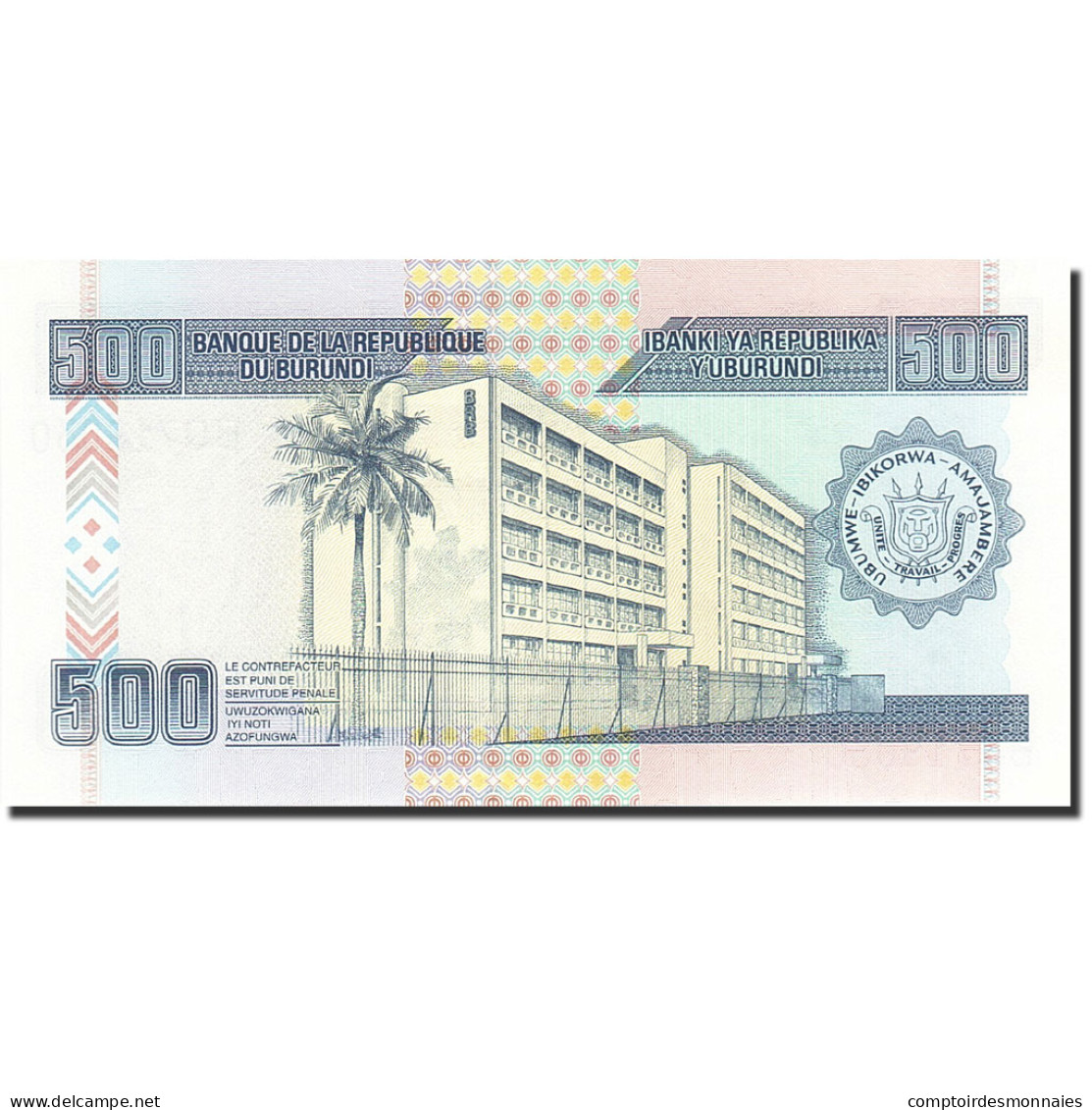 Billet, Burundi, 500 Francs, 2011, 2011-09-01, KM:45b, NEUF - Burundi