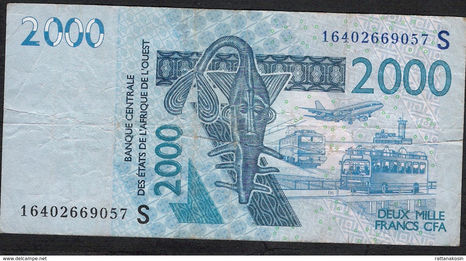 W.A.S. LETTER S GUINEA BISSAU  P916Sp 2000 FRANCS  2016 FINE Folds  NO P.h. ! - États D'Afrique De L'Ouest