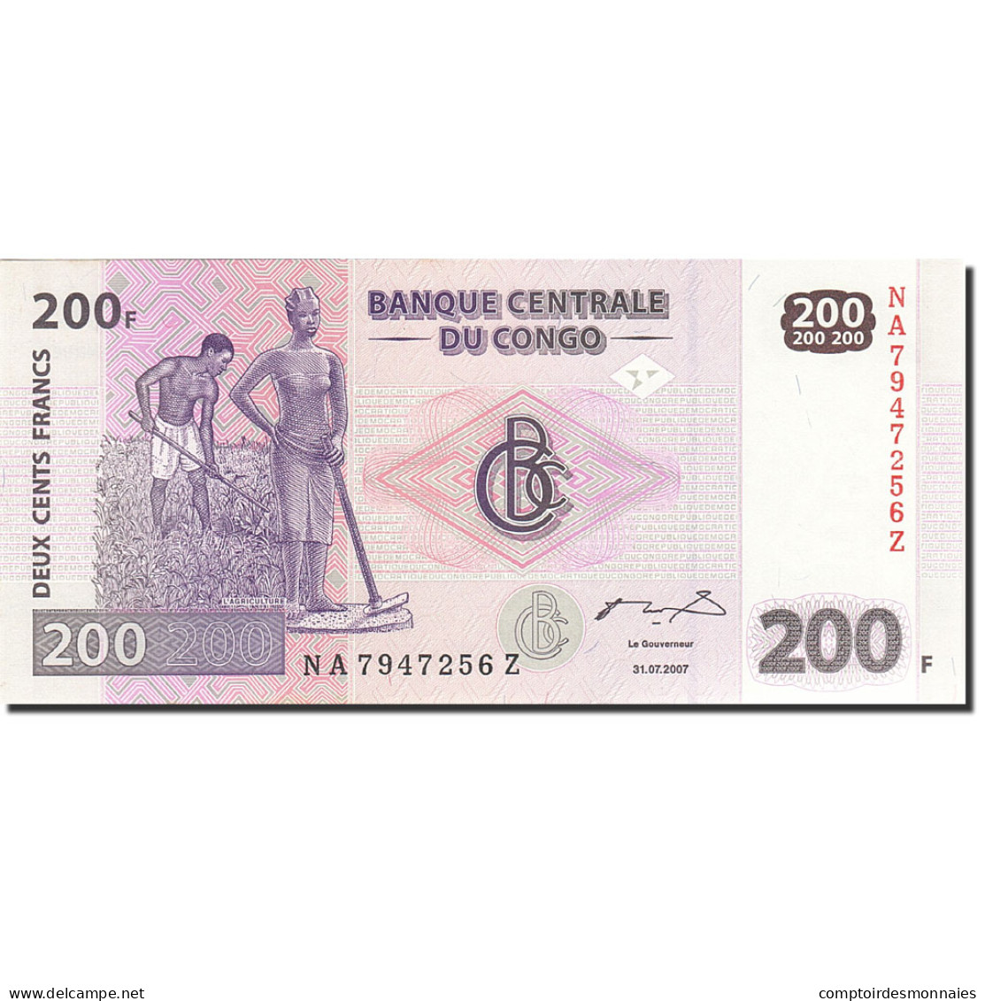 Billet, Congo Democratic Republic, 200 Francs, 2007, 2007-07-31, KM:99a, NEUF - Repubblica Del Congo (Congo-Brazzaville)