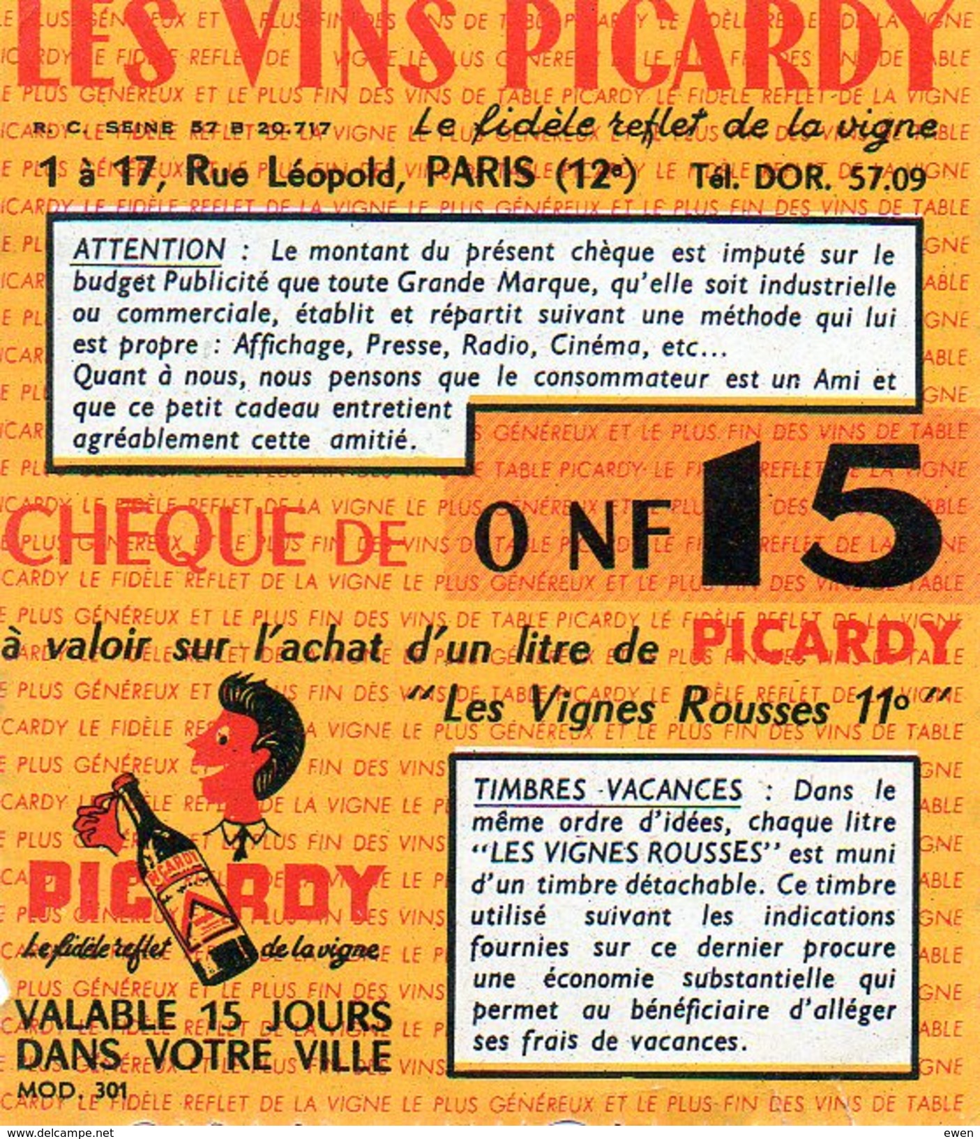 Etiquette De Vin Picardy Années 60. Les Vignes Rousses. - Otros & Sin Clasificación