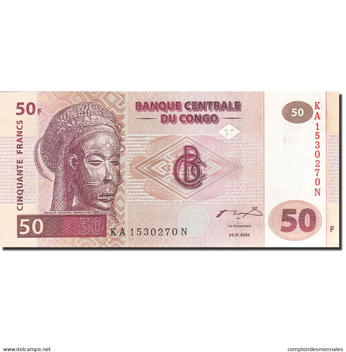 Billet, Congo Democratic Republic, 50 Francs, 2000, 2000-01-04, KM:91a, SPL - République Du Congo (Congo-Brazzaville)