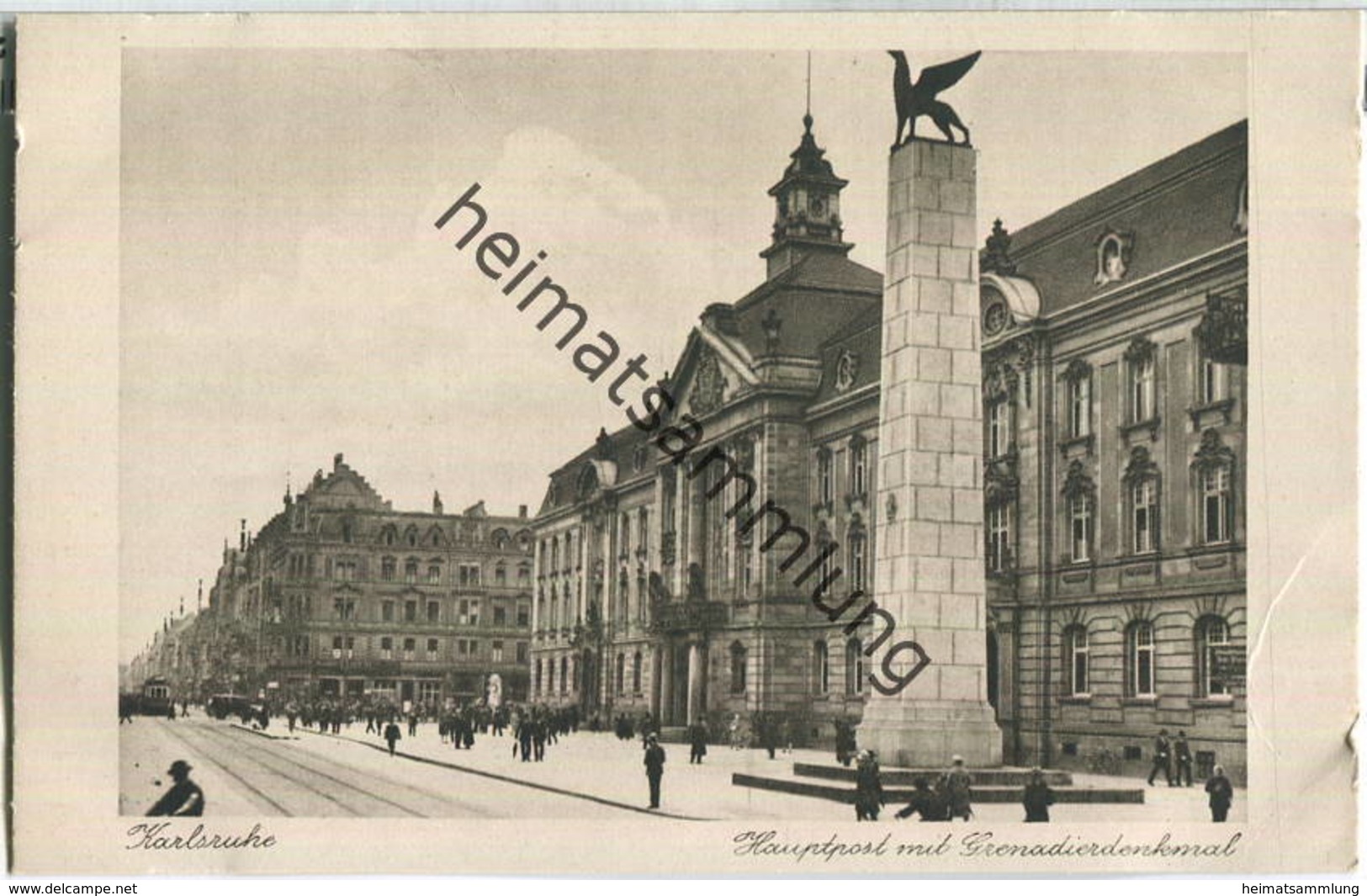 Karlsruhe - Hauptpost Mit Grenadierdenkmal - Verlag Geschwister Moos Karlsruhe - Karlsruhe