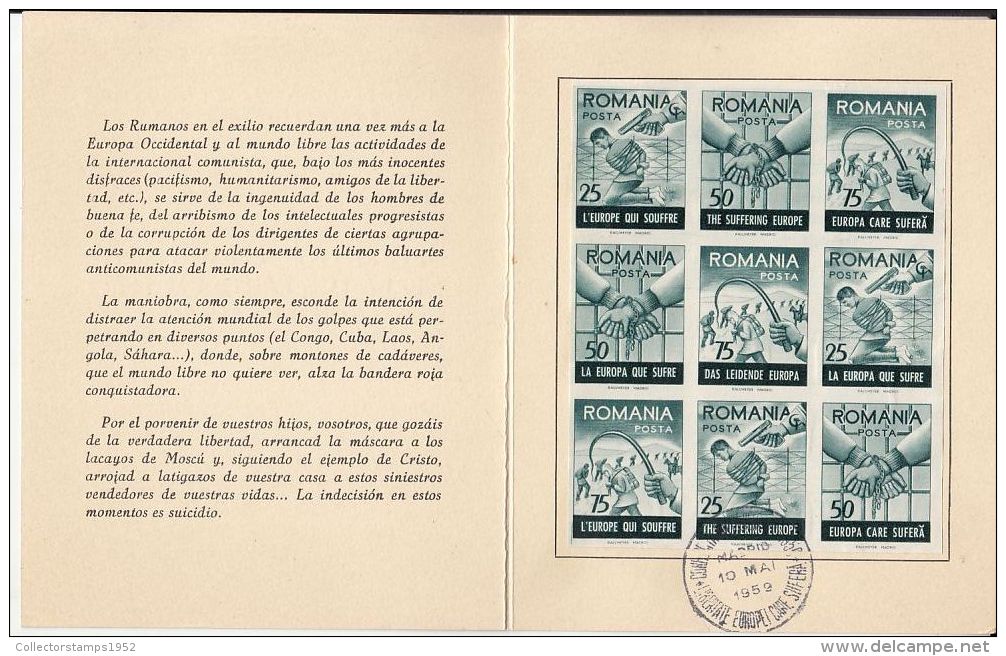 5166FM- LIBERTY AND JUSTICE FOR EASTERN EUROPEAN COUNTRIES, MADRID EXILE, BOOKLET, 3X, 1961, ROMANIA - Storia Postale