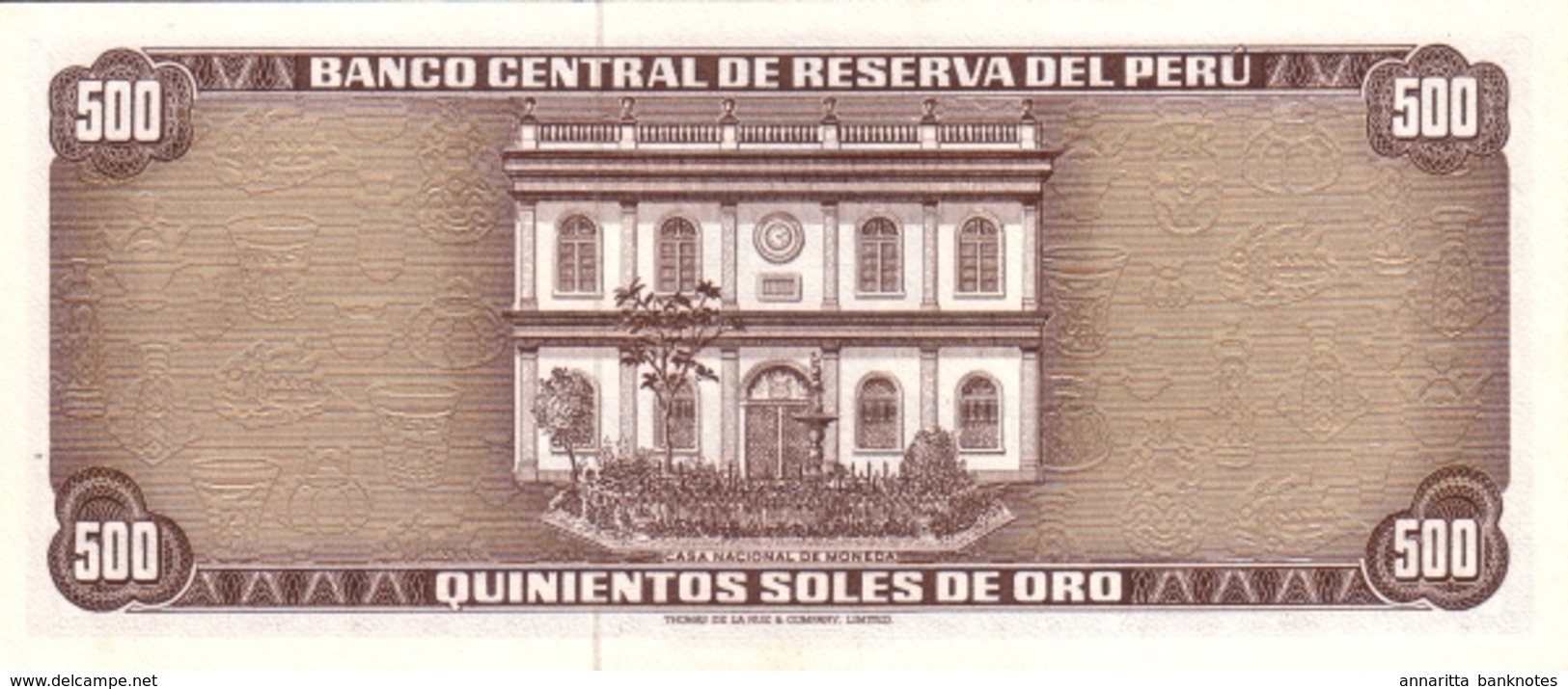 PERU 500 SOLES DE ORO 1974 P-104c UNC RARE GRADE  [PE104c] - Pérou