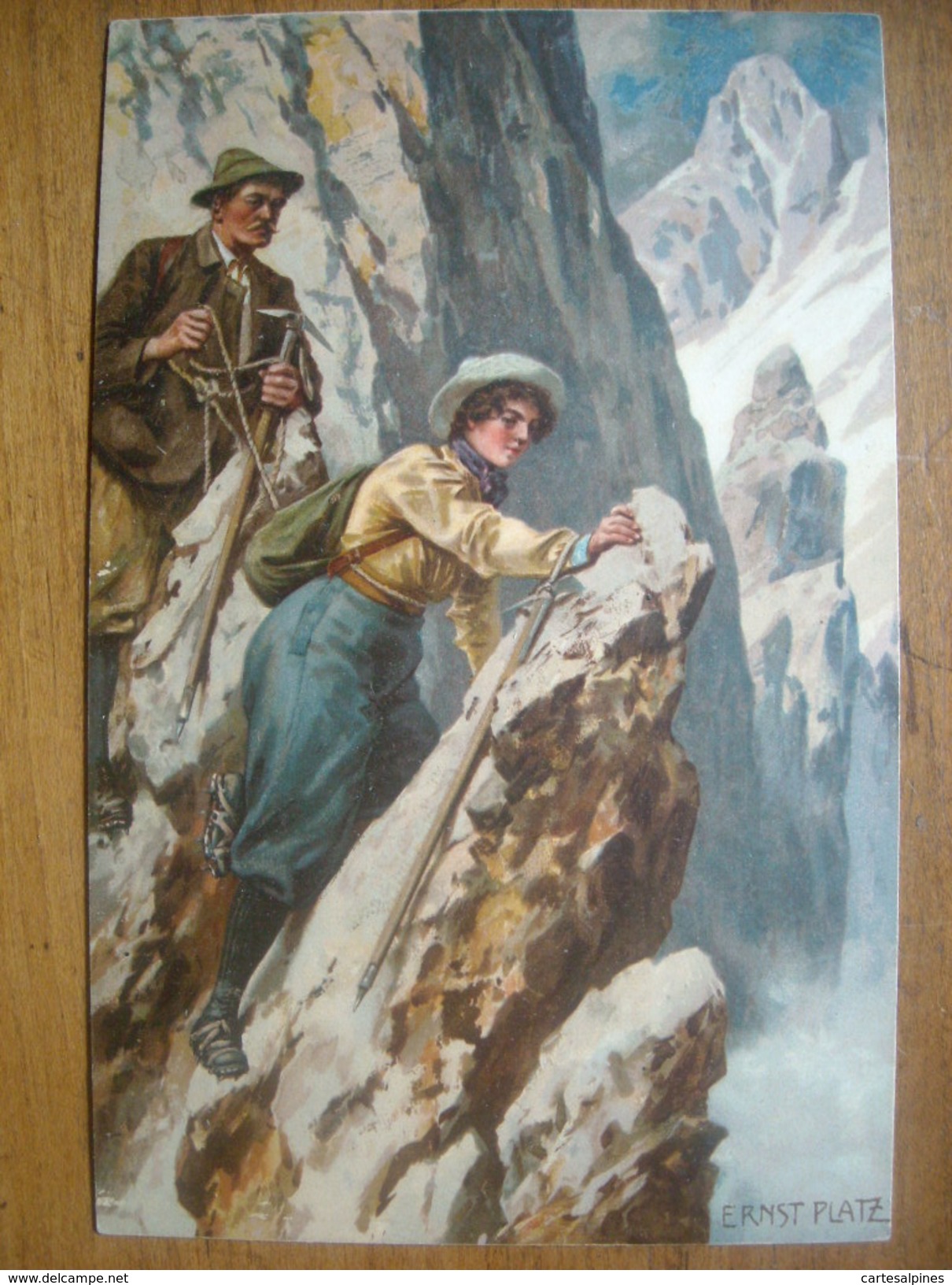 (alpinisme) Ernst PLATZ: Cordée Féminine Sur Une Arête, 1907, SUP, Cachet De Refuge. - Alpinisme