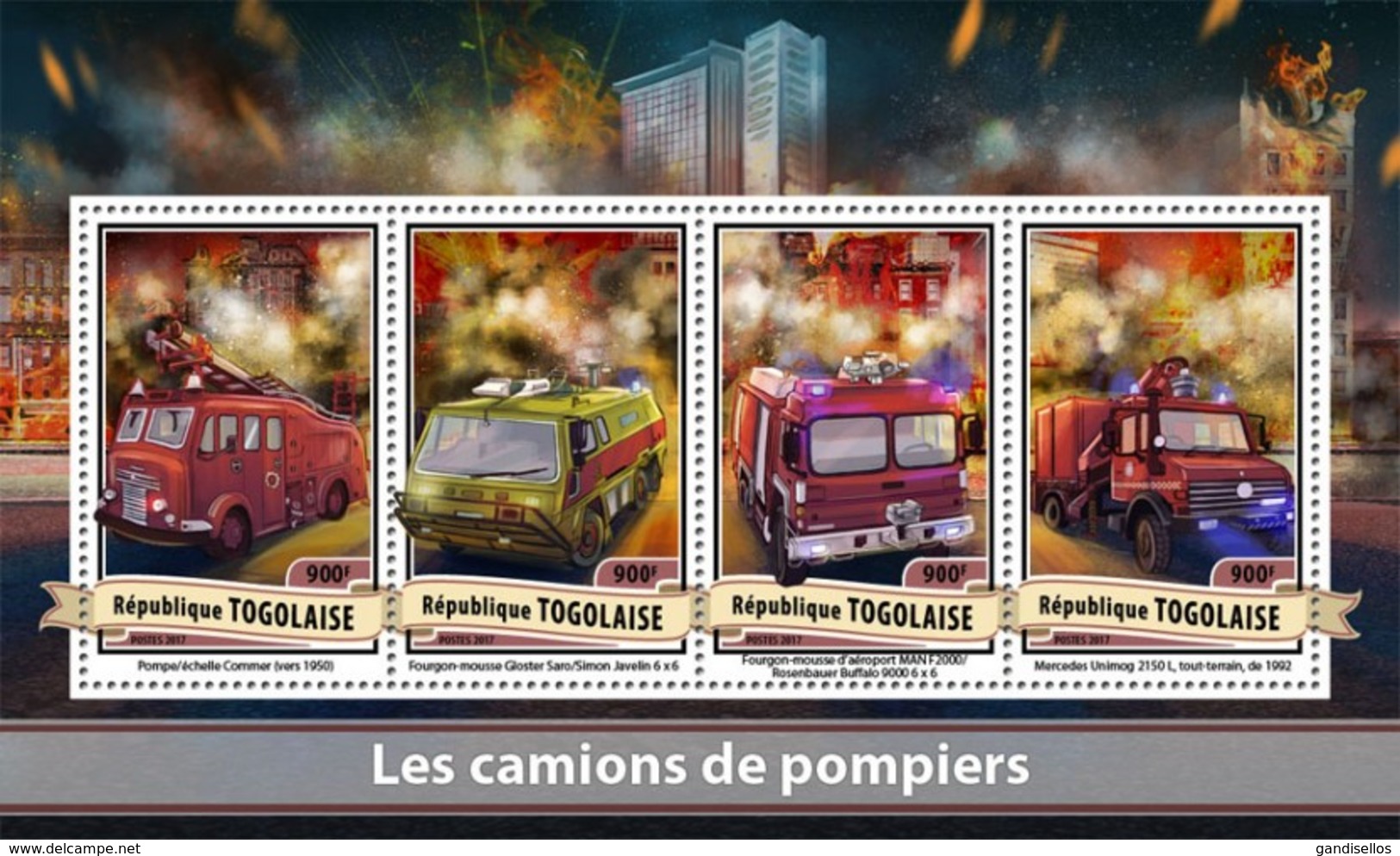 TOGO 2017 SHEET FIRE ENGINES CAMIONS DE POMPIERS FIRE TRUCKS FIREFIGHTERS CAMIONES DE BOMBEROS Tg17113a - Togo (1960-...)