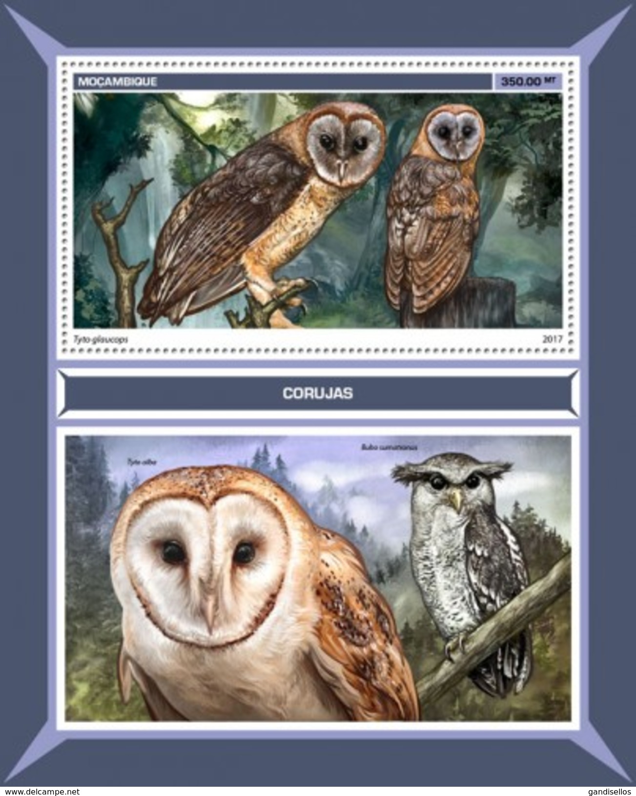 MOZAMBIQUE 2017 SHEET OWLS HIBOUX EULEN BUHOS CORUJAS BIRDS AVES PASSAROS UCCELLI OISEAUX MOCHOS Moz17118b - Mozambique