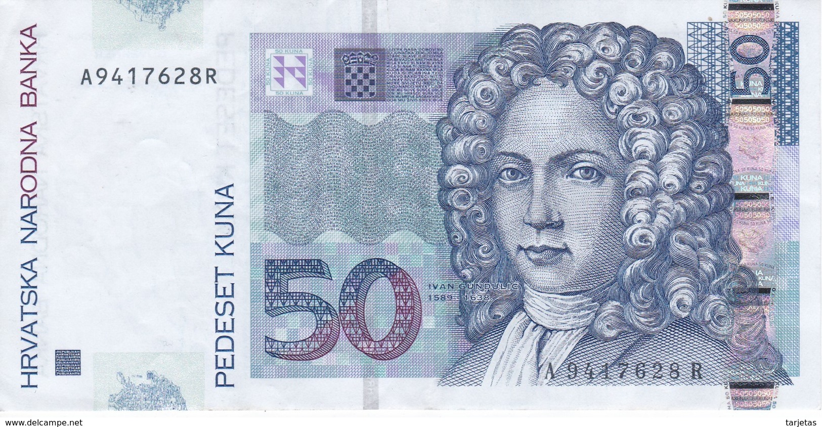 BILLETE DE CROACIA DE 50 KUNA DEL AÑO 2002  (BANKNOTE) - Croacia