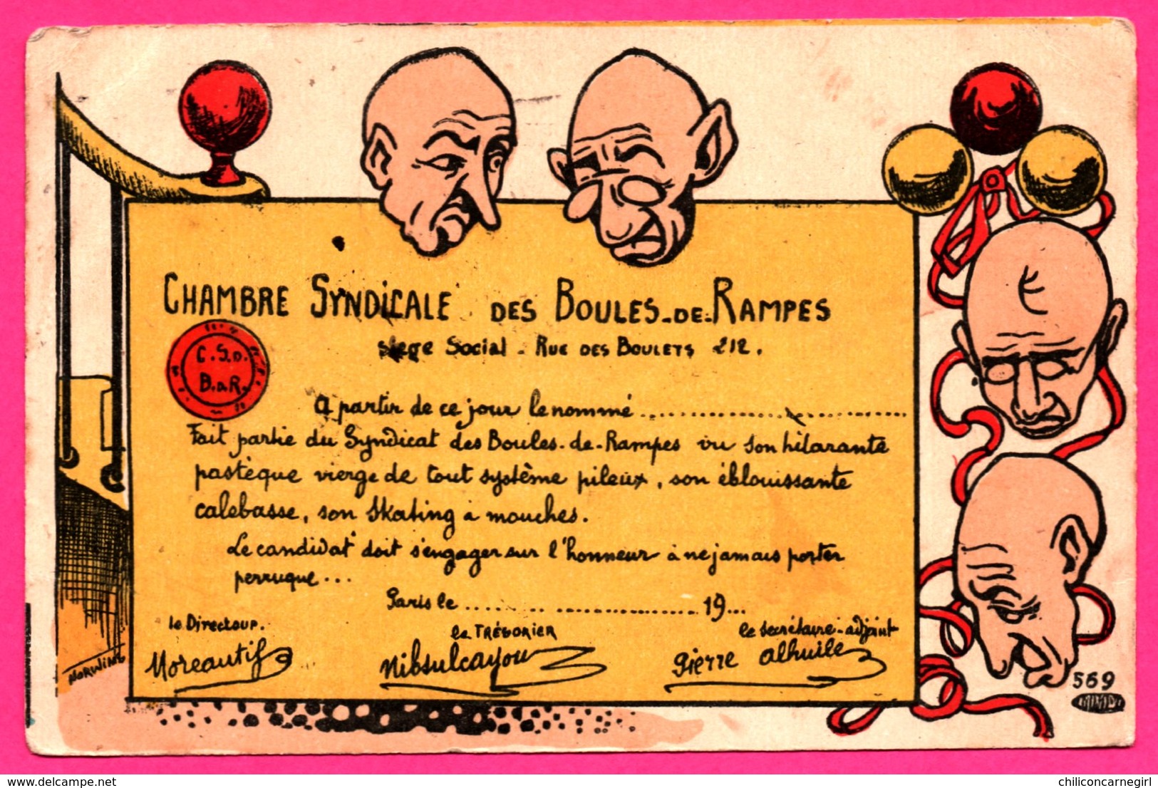 Chambre Syndicale Des Boules De Rampes - Hommes Chauves - Illustration Signée NORWINS - 1909 - Norwins
