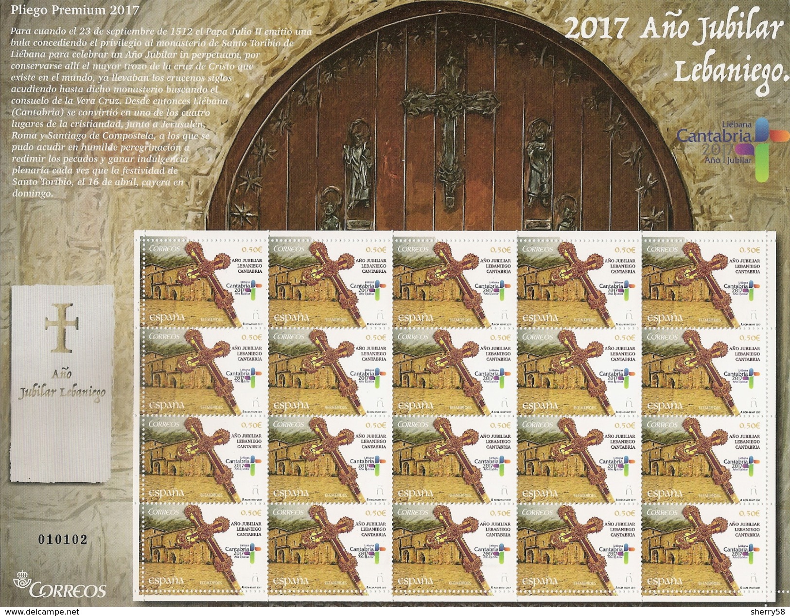 2017-ED. 5142 PLIEGO PREMIUM - SERIE COMPLETA- Efemérides. Año Jubilar Lebaniego. Cantabria -NUEVO - Full Sheets